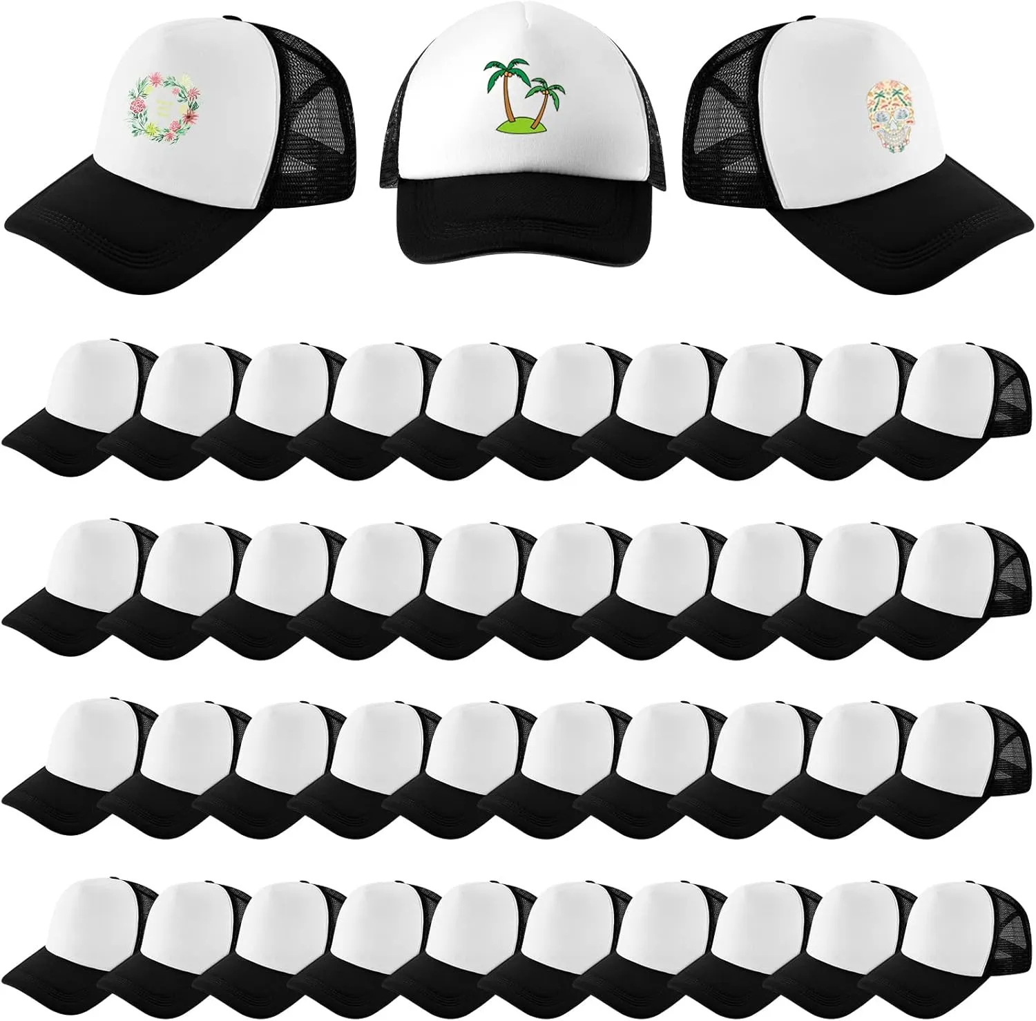 Hercicy 40 Pack Sublimation Blank Trucker Hat Bulk Baseball Cap Adjustable Mesh Unisex Polyester Hat Heat Transfer