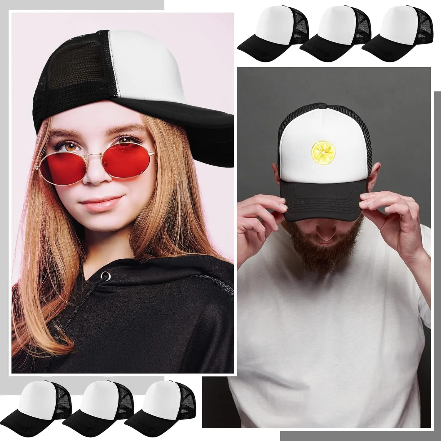 Hercicy 40 Pack Sublimation Blank Trucker Hat Bulk Baseball Cap Adjustable Mesh Unisex Polyester Hat Heat Transfer