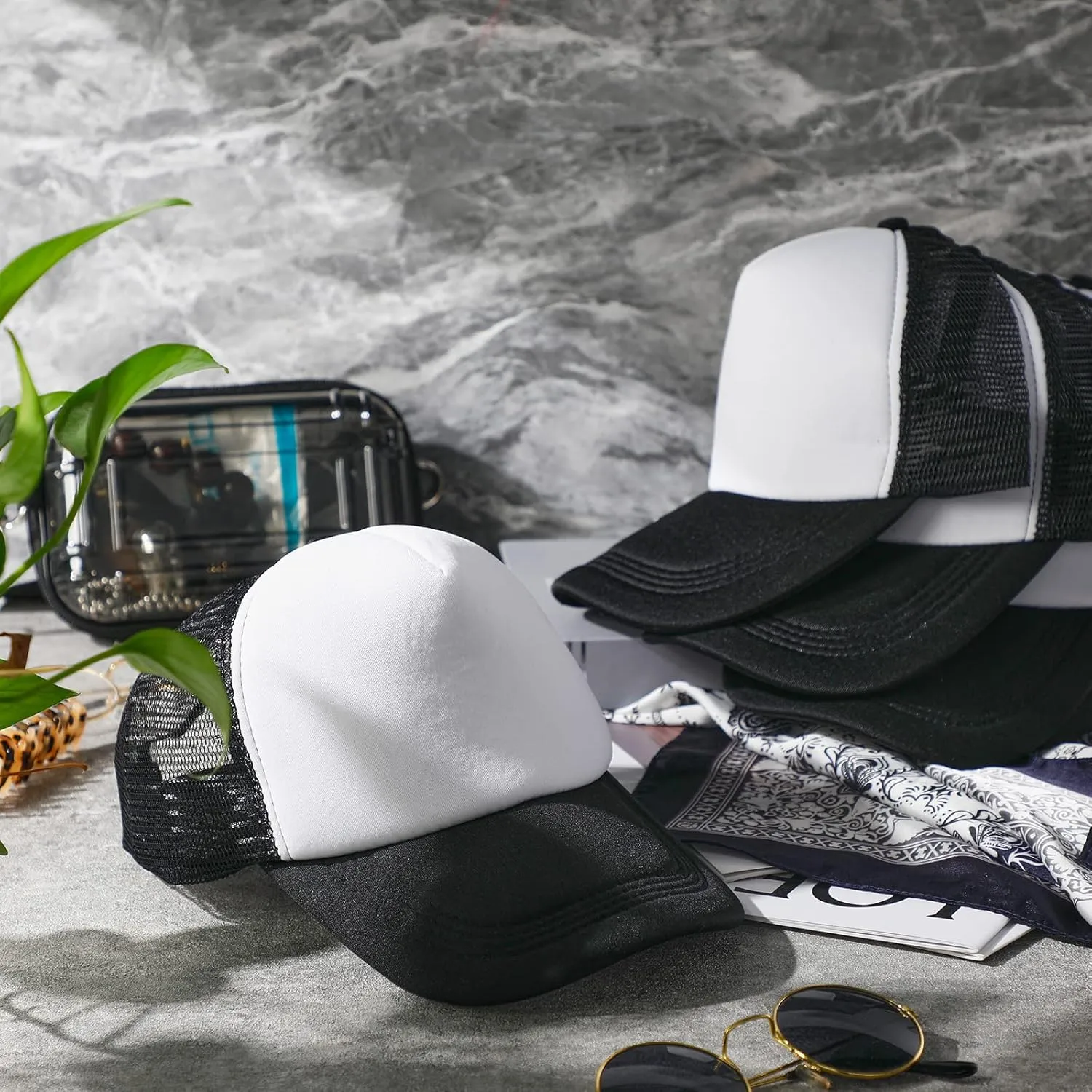 Hercicy 40 Pack Sublimation Blank Trucker Hat Bulk Baseball Cap Adjustable Mesh Unisex Polyester Hat Heat Transfer