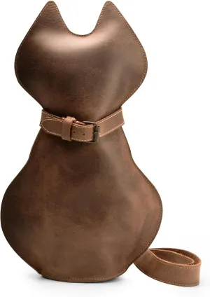 Hide & Play, Kitty Shape Backpack Handmade from Full Grain Leather - Pet Lover Accessory, Great for Travel & Everyday Use - Bourbon Brown