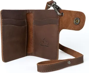 Hide & Ride, Rectangular Wallet for Bikers, Compact Wallet with Belt Loop and Strap, Card Holder with Snap Closure, Full Grain Leather, Handmade, Bourbon Brown
