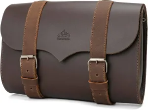 Hide & Ride, Vintage Saddle Bag for Motorcycle, Motorbike Case, Travel Gear, Tool Organizer Bag, Full Grain Leather, Handmade, Bourbon Brown