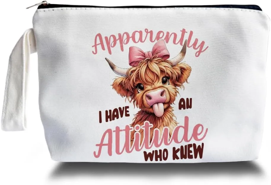Highland Scottish Cow Makeup Bag - Highland Cow Themed Gifts for Girls Mom Women, Cosmetic Travel Bags for Women