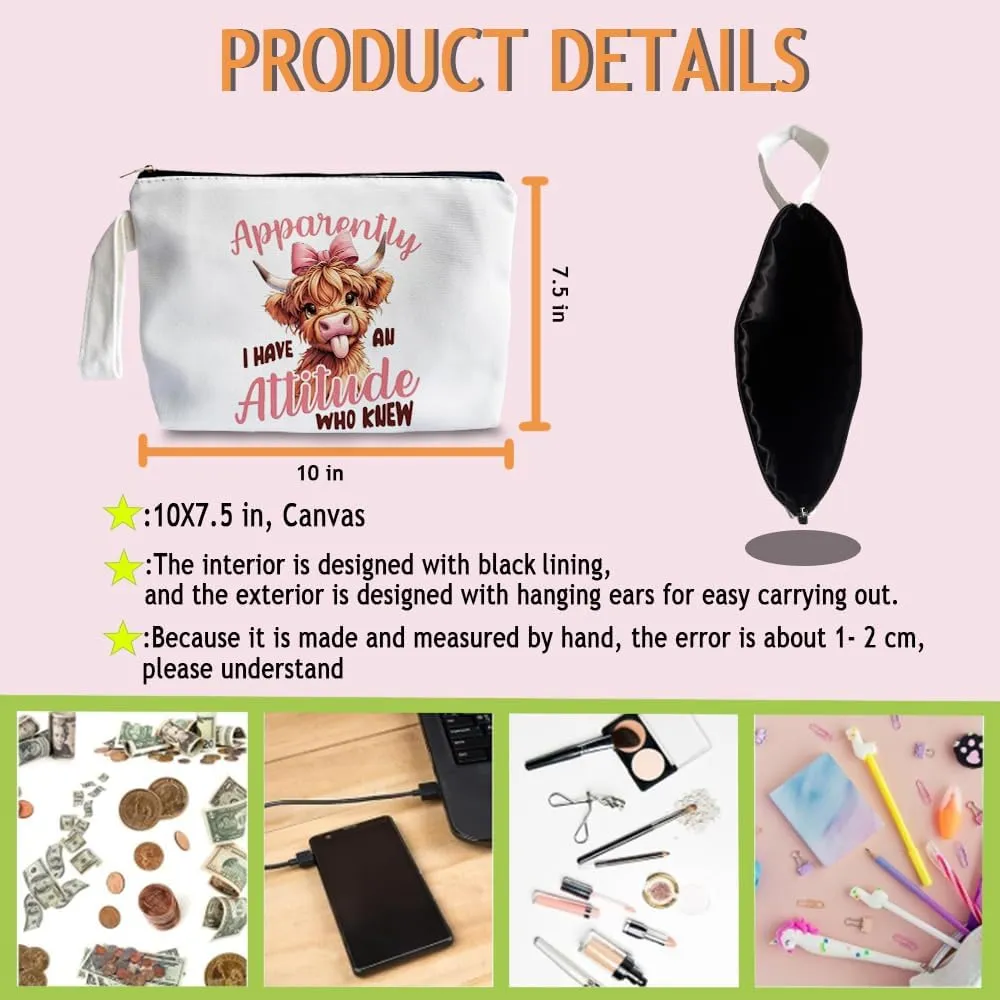Highland Scottish Cow Makeup Bag - Highland Cow Themed Gifts for Girls Mom Women, Cosmetic Travel Bags for Women