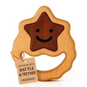 HippoToys Handmade Wooden Baby Rattle & Teething Toy - Premium Baby Rattle for 6-12 Months with 100% Natural Wood - Montessori Interactive Rattle for Sensory Development - Perfect Gift for Newborns