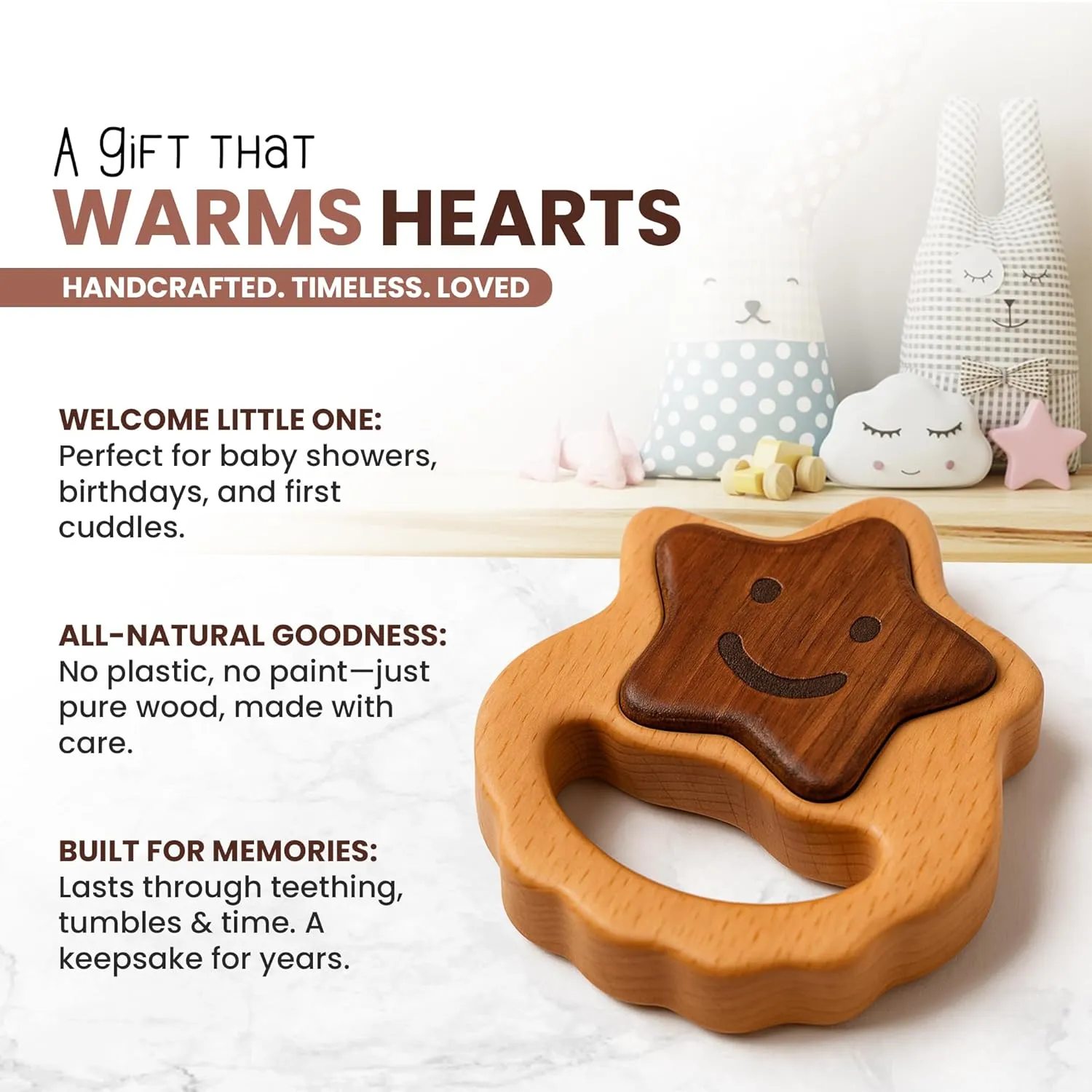 HippoToys Handmade Wooden Baby Rattle & Teething Toy - Premium Baby Rattle for 6-12 Months with 100% Natural Wood - Montessori Interactive Rattle for Sensory Development - Perfect Gift for Newborns