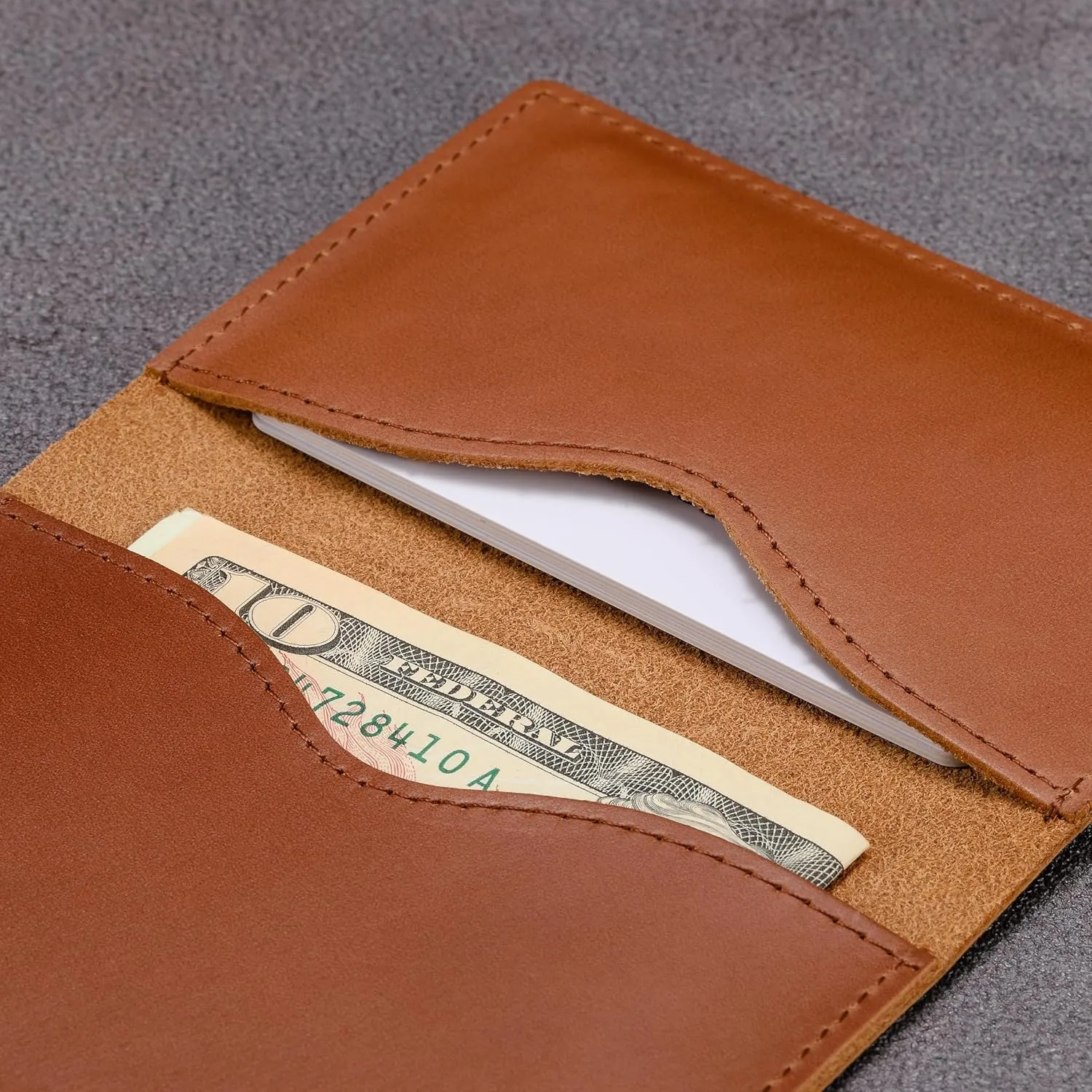HISCOW Minimalist Thin Bifold Card Holder - Italian Calfskin (Brown)