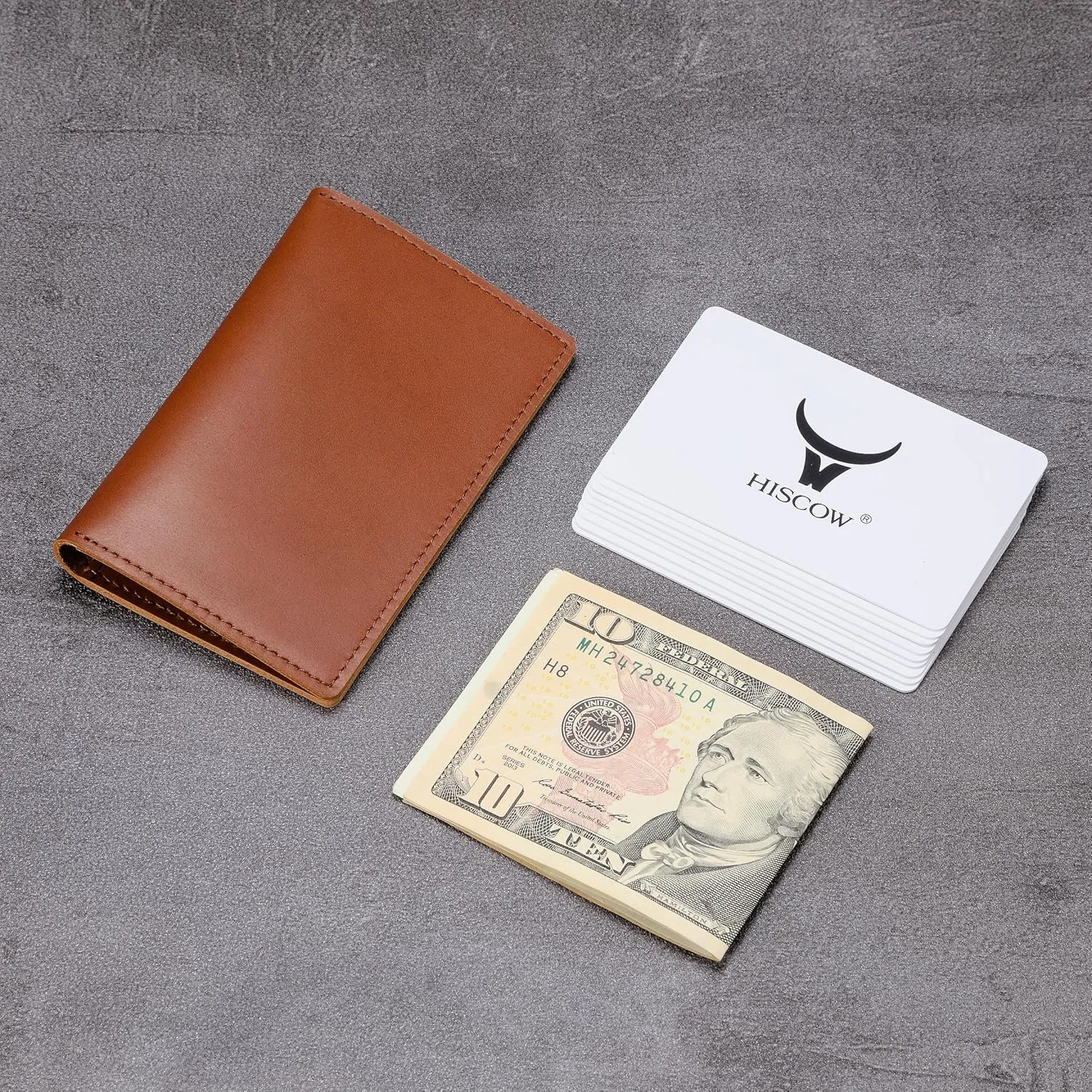 HISCOW Minimalist Thin Bifold Card Holder - Italian Calfskin (Brown)