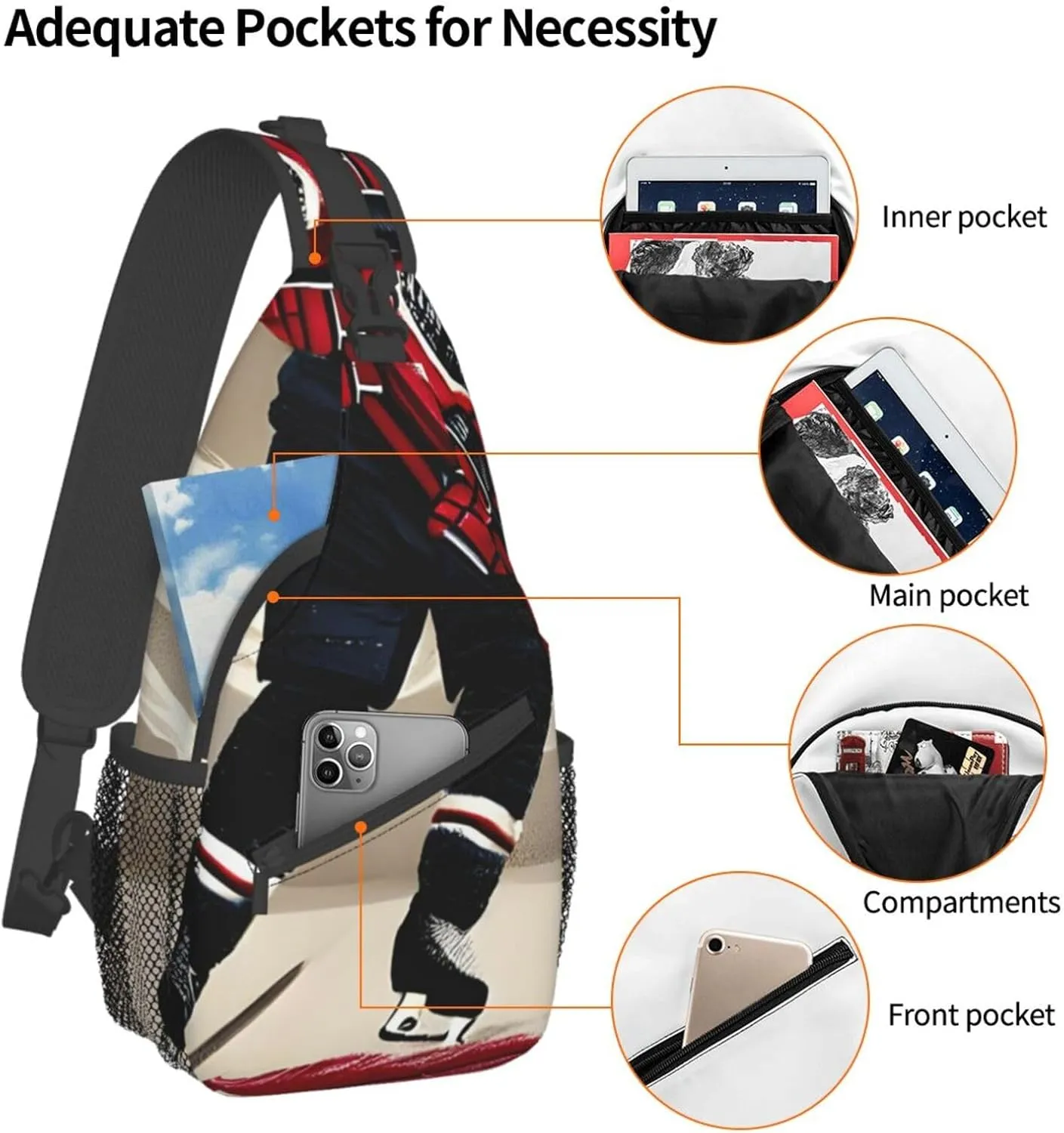 Hockey Sports High Storage Capacity Chest Bag Diagonally Sling Backpack Crossbody Shoulder Bag For Men Women