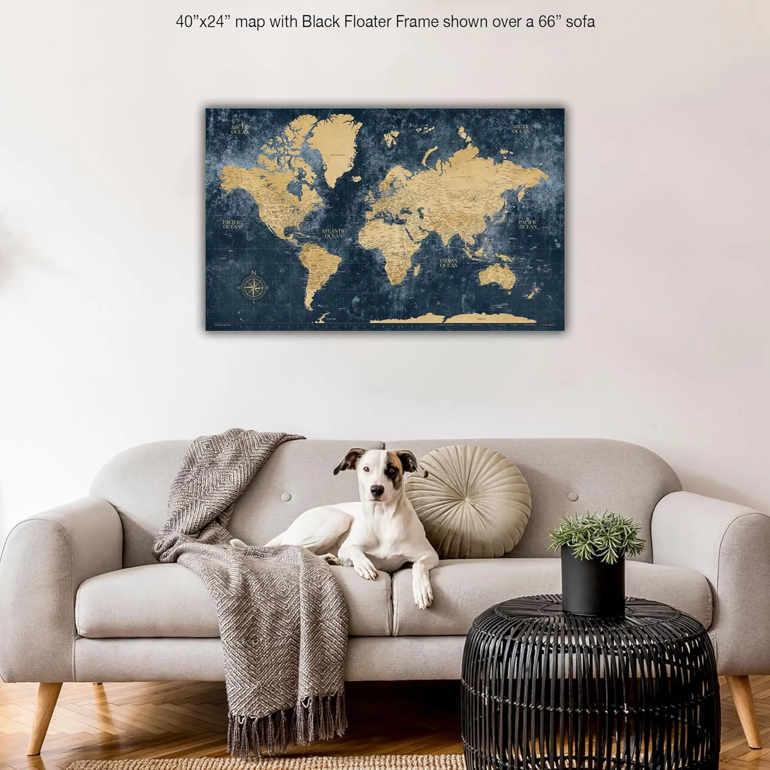 Holy Cow Canvas Personalized Gold & Navy Textured Push Pin World Map on Canvas, Push Pins Included to Track Travels, World Map Pin Board, Best gift for People Who Travel (40" x 24", Gallery Wrapped)