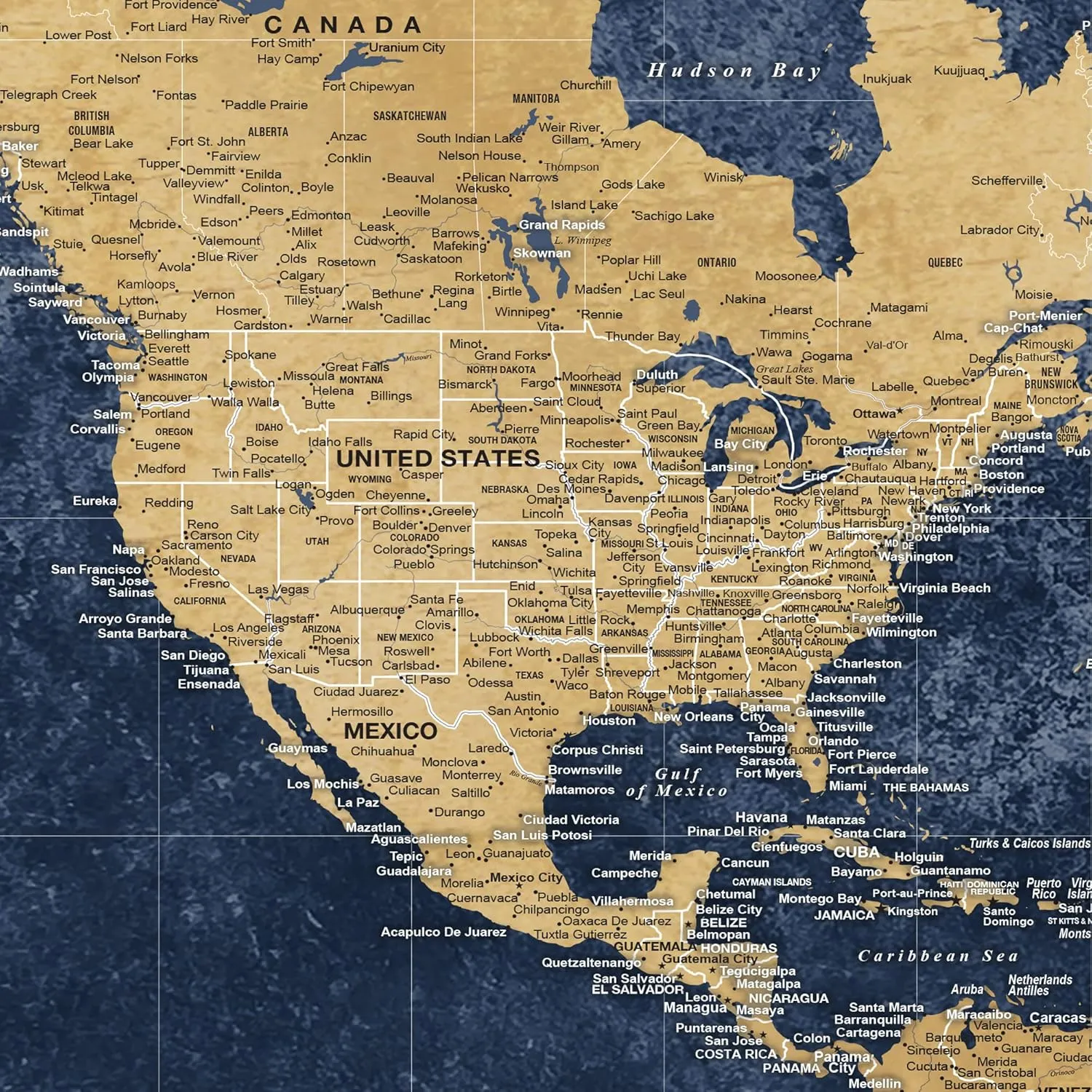 Holy Cow Canvas Personalized Gold & Navy Textured Push Pin World Map on Canvas, Push Pins Included to Track Travels, World Map Pin Board, Best gift for People Who Travel (40" x 24", Gallery Wrapped)