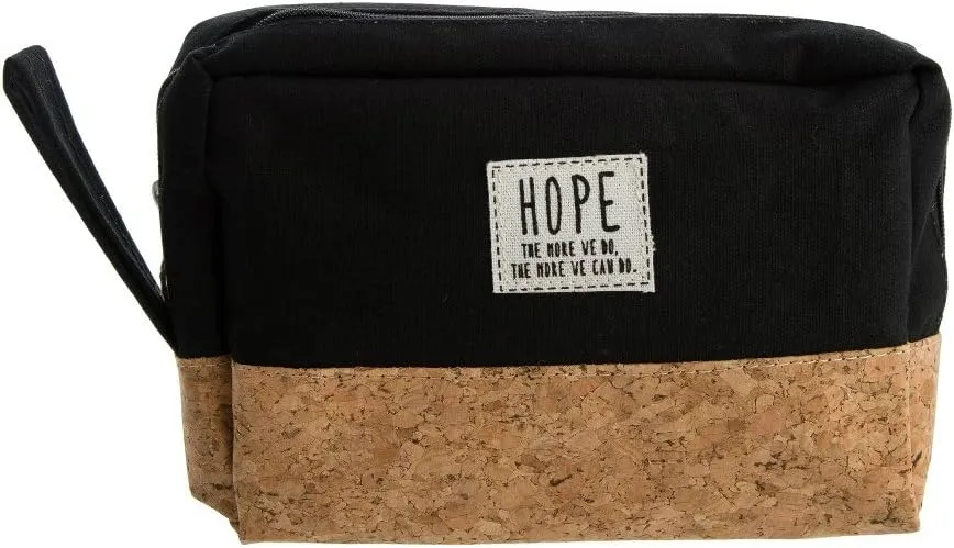 Hope ~ The More We Do Cork & Canvas Zipper Travel Makeup Pouch Bag (Black)
