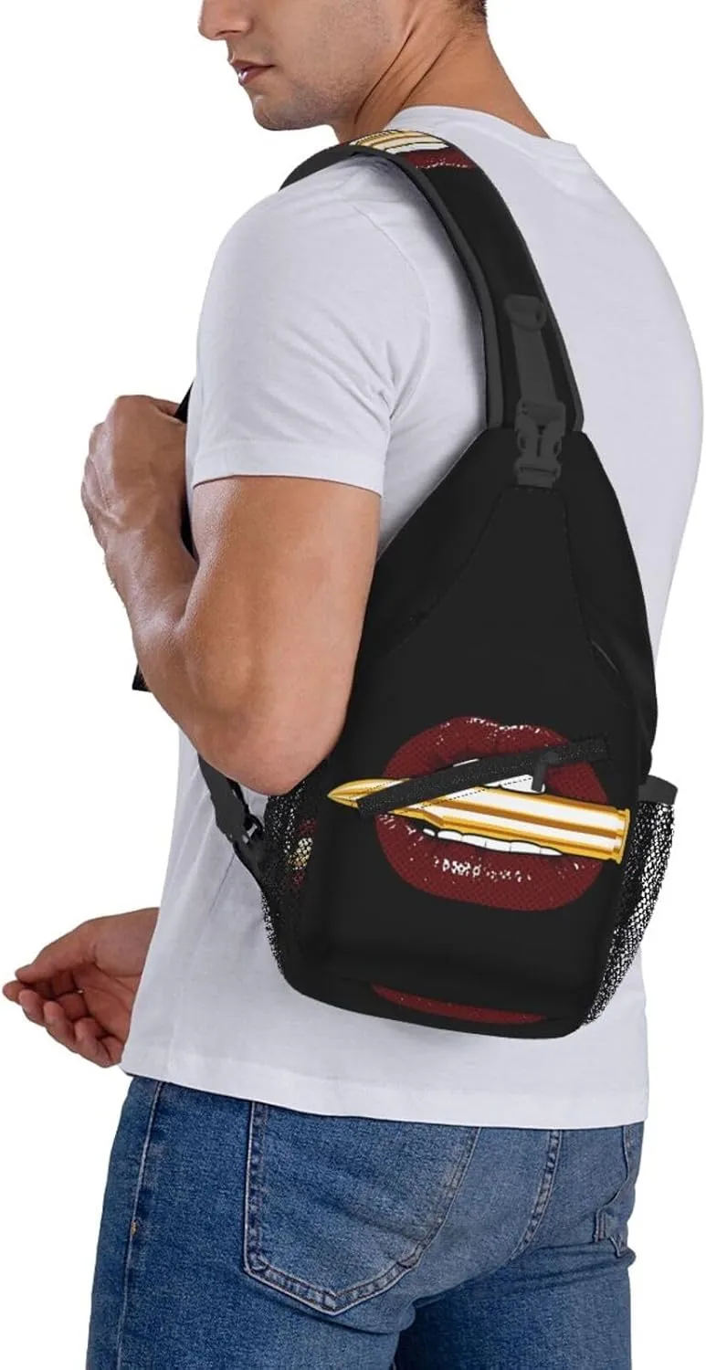 Hot Red Lips Crossbody Bag Cross Chest Bag Adjustable Sling Backpack Sports Gym Shoulder Bags Travel Cycling Daypack Diagonally Casual Rucksack