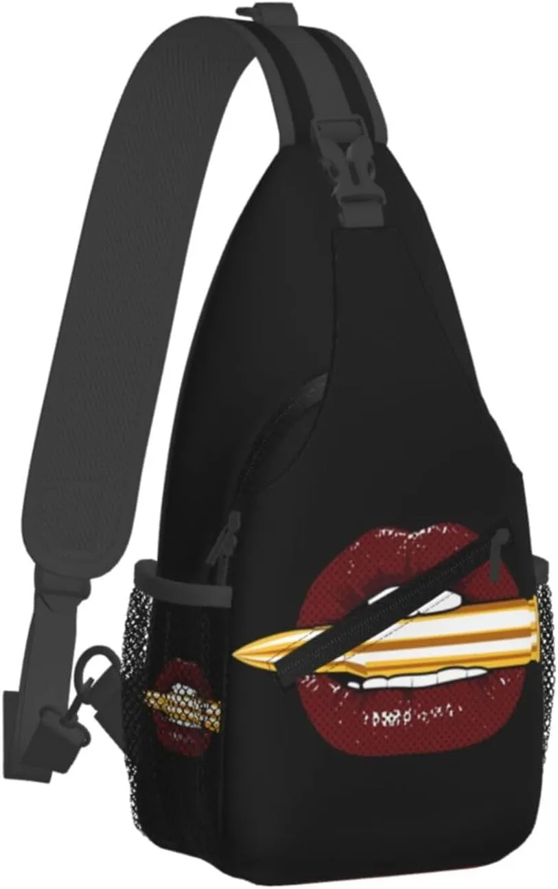 Hot Red Lips Crossbody Bag Cross Chest Bag Adjustable Sling Backpack Sports Gym Shoulder Bags Travel Cycling Daypack Diagonally Casual Rucksack