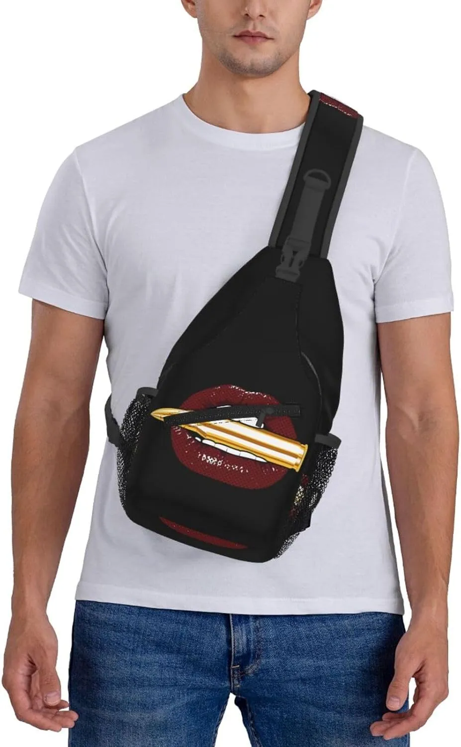 Hot Red Lips Crossbody Bag Cross Chest Bag Adjustable Sling Backpack Sports Gym Shoulder Bags Travel Cycling Daypack Diagonally Casual Rucksack
