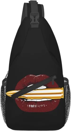 Hot Red Lips Crossbody Bag Cross Chest Bag Adjustable Sling Backpack Sports Gym Shoulder Bags Travel Cycling Daypack Diagonally Casual Rucksack