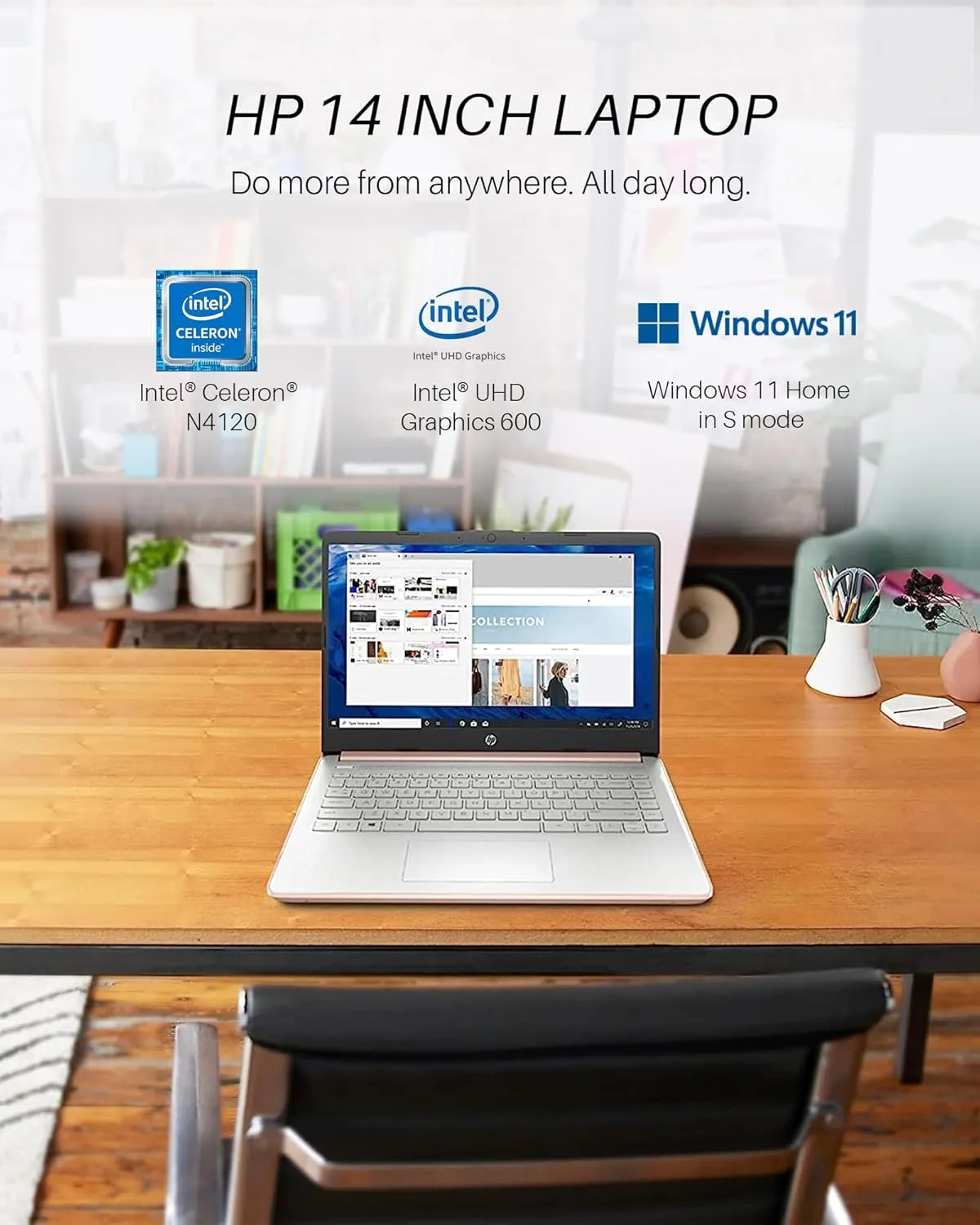 HP Stream 14 inch Laptop for Student Business, Intel Quad-Core N4120, 16GB RAM, 192GB Storage (64GB eMMC   128GB Card), 1-Year Office 365, Webcam, Long Battery Life, WiFi, Win 11 H S, Accessories