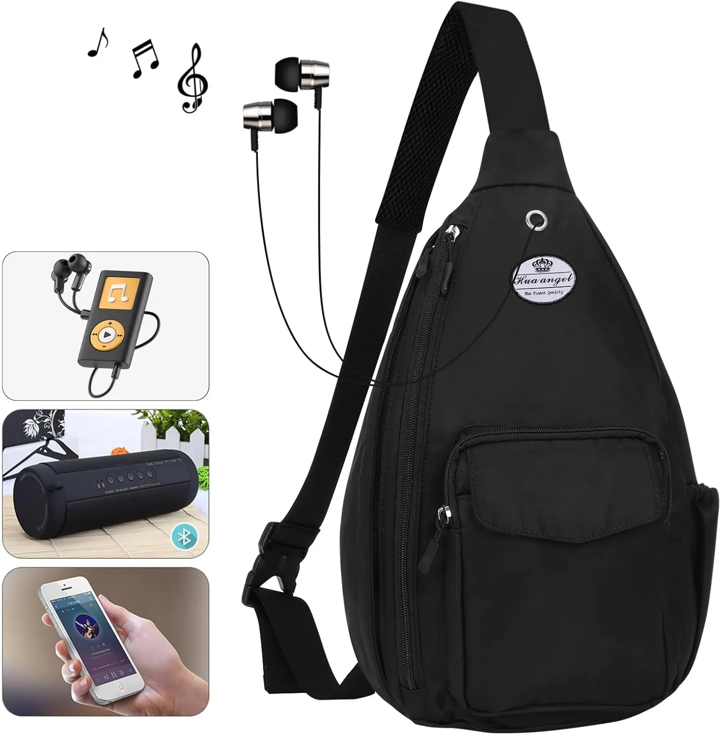 HUA ANGEL Crossbody Sling Bag for Men Women Lightweight Over the Shoulder Purse Day Bag Multipockets for Travel, Hiking, Gym