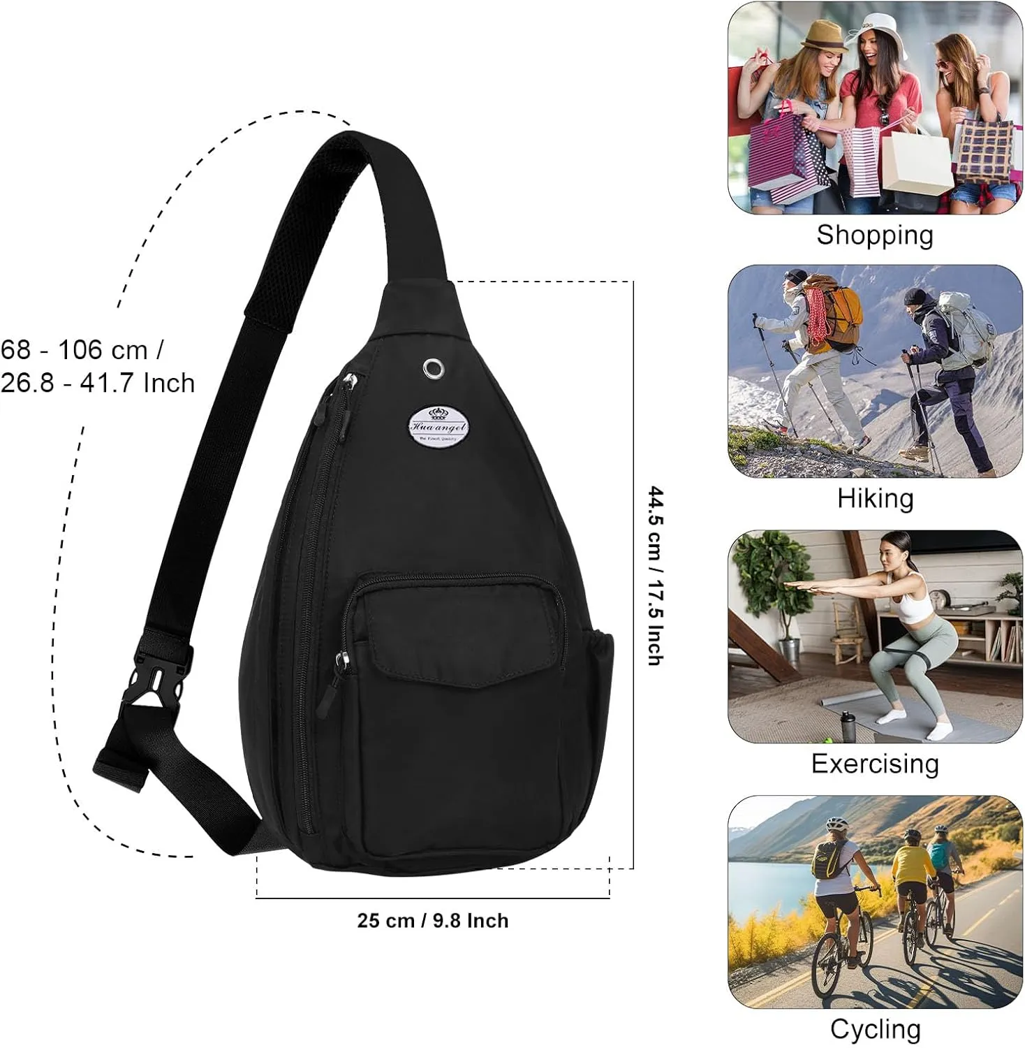 HUA ANGEL Crossbody Sling Bag for Men Women Lightweight Over the Shoulder Purse Day Bag Multipockets for Travel, Hiking, Gym