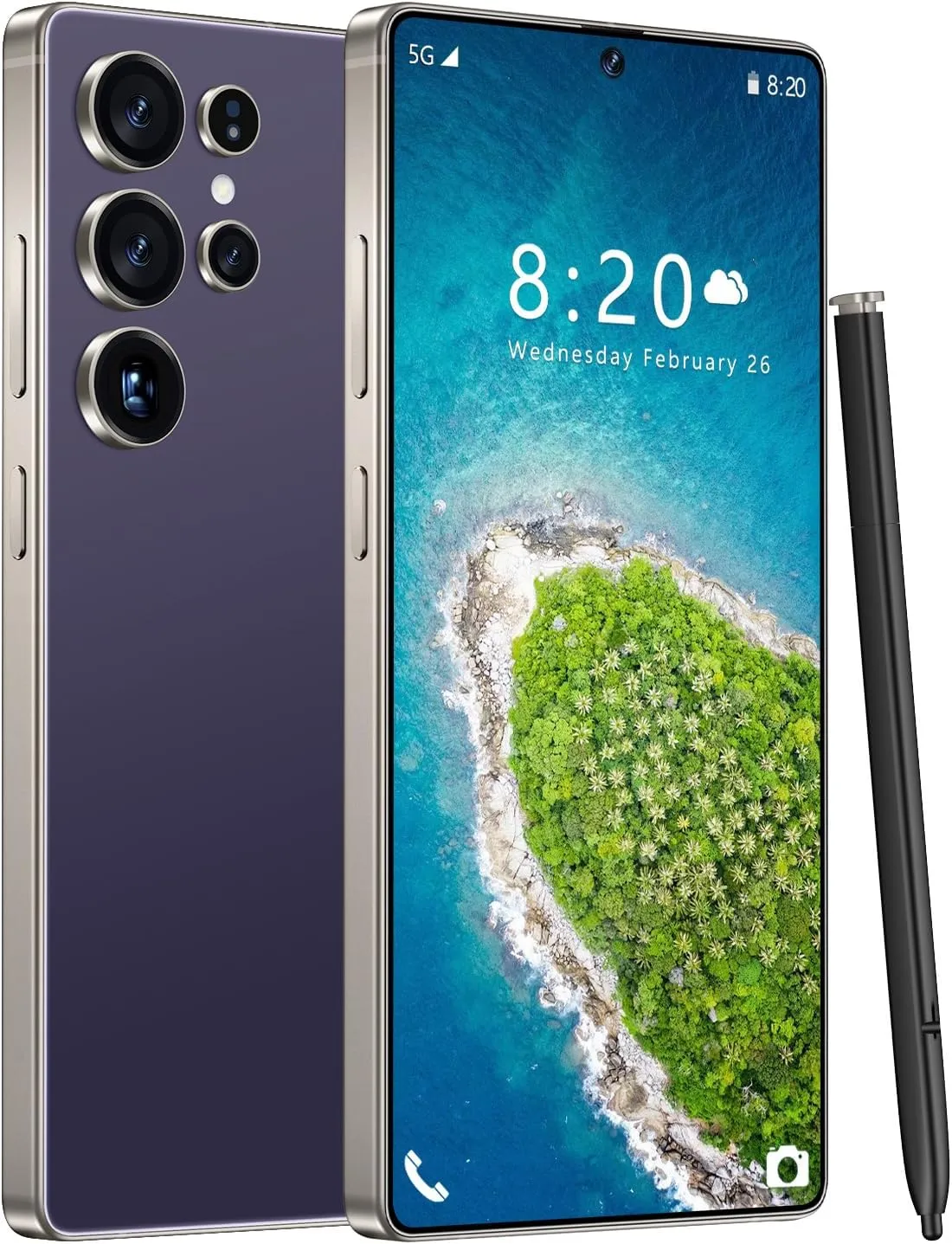 Huness I25 Ultra Unlocked Phone,Built in Pen The Phone,Cell Phone Battery 7000mAh 6.99" HD Screen,Android 14 8 256GB Smartphone,Dual SIM/5G/Face ID/Fingerprint Lock/GPS (Deep Purple)