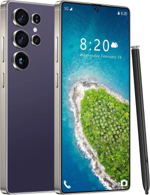 Huness I25 Ultra Unlocked Phone,Built in Pen The Phone,Cell Phone Battery 7000mAh 6.99" HD Screen,Android 14 8 256GB Smartphone,Dual SIM/5G/Face ID/Fingerprint Lock/GPS (Deep Purple)
