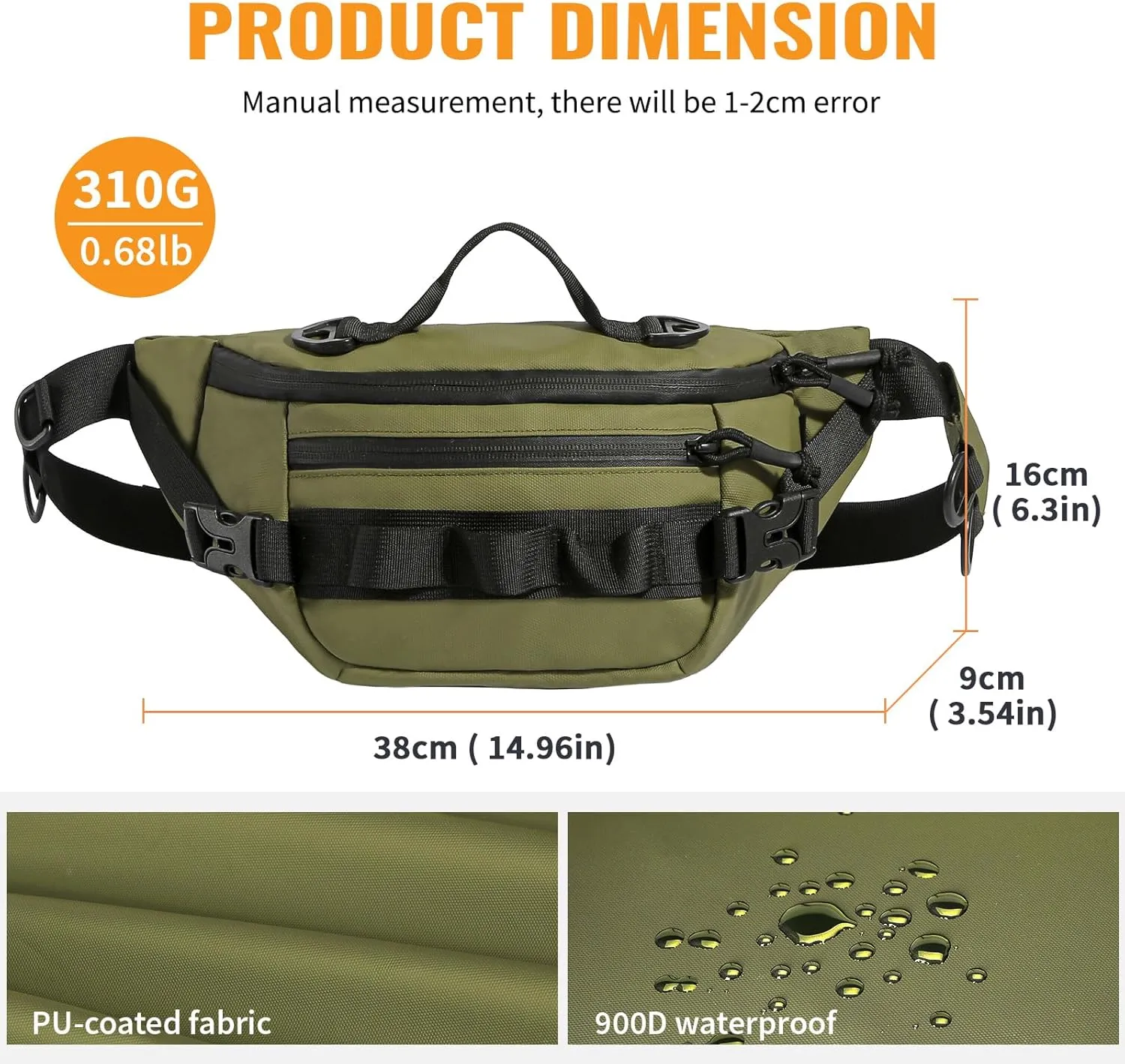 Huntvp Military Fanny Pack Tactical Waist Bag Pack Water-resistant Crossbody Belt Bag Pouch for Hiking Climbing Bumbag (Army Green)