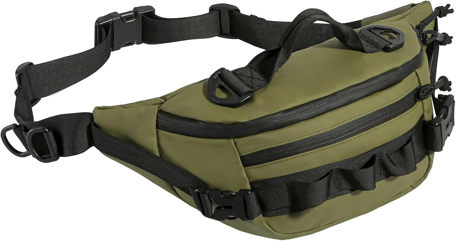 Huntvp Military Fanny Pack Tactical Waist Bag Pack Water-resistant Crossbody Belt Bag Pouch for Hiking Climbing Bumbag (Army Green)