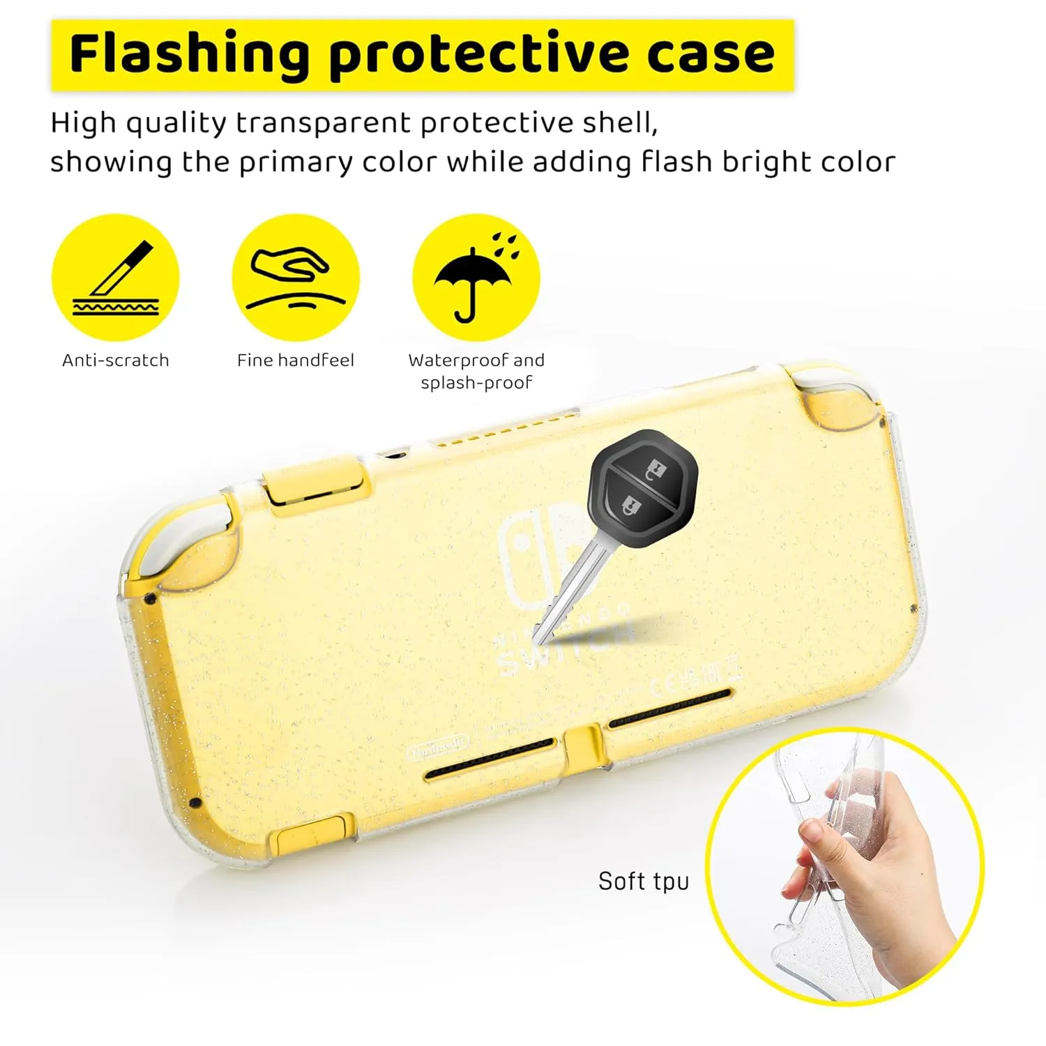 HYPERCASE Protective Case for Nintendo Switch Lite, Yellow Hard Shell Portable Travel Carrying Case Pouch for Nintendo Switch Console & Accessories, Storage Bag with 8 Game Card Slots for Girls Boys.