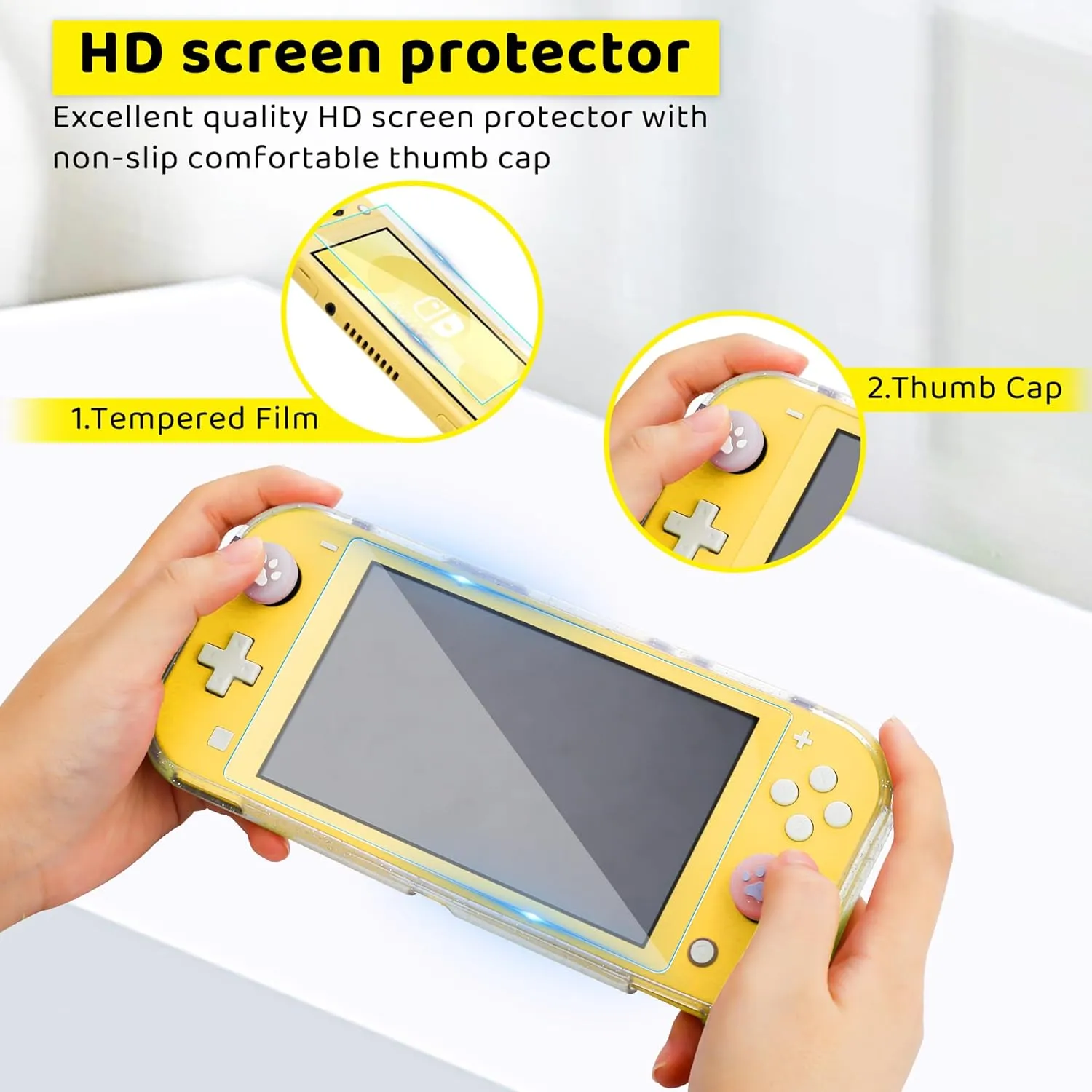 HYPERCASE Protective Case for Nintendo Switch Lite, Yellow Hard Shell Portable Travel Carrying Case Pouch for Nintendo Switch Console & Accessories, Storage Bag with 8 Game Card Slots for Girls Boys.