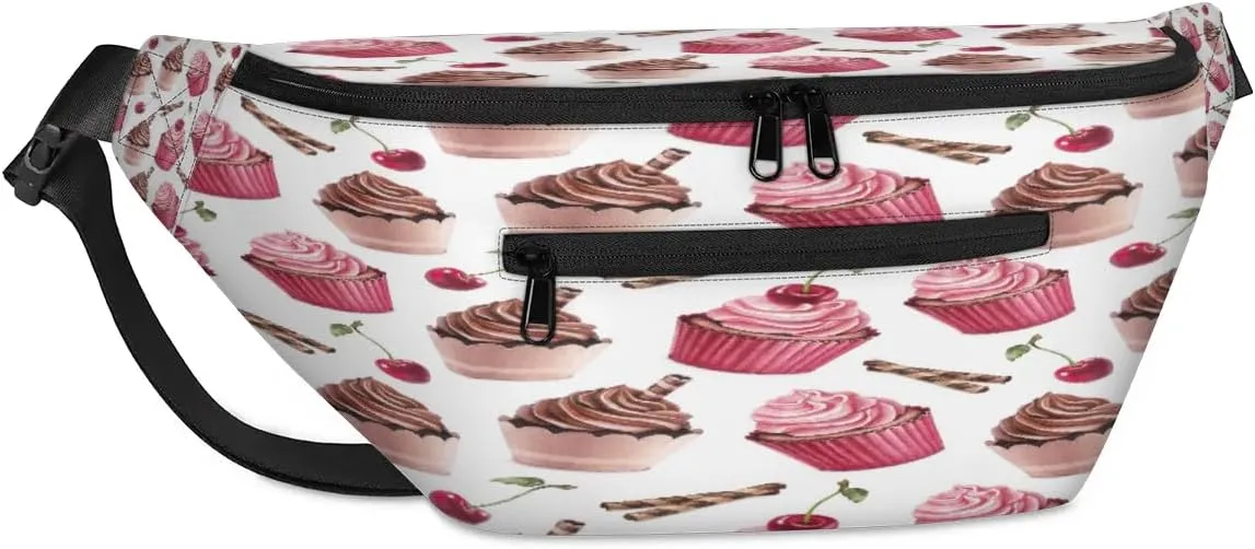 Ice Cream Cherry Crossbody Sling Bag for Women Men Crossbody Backpack with 4 Zipper Pockets Fanny Pack Shoulder Casual Daypack for Travel Running Hiking Cycling