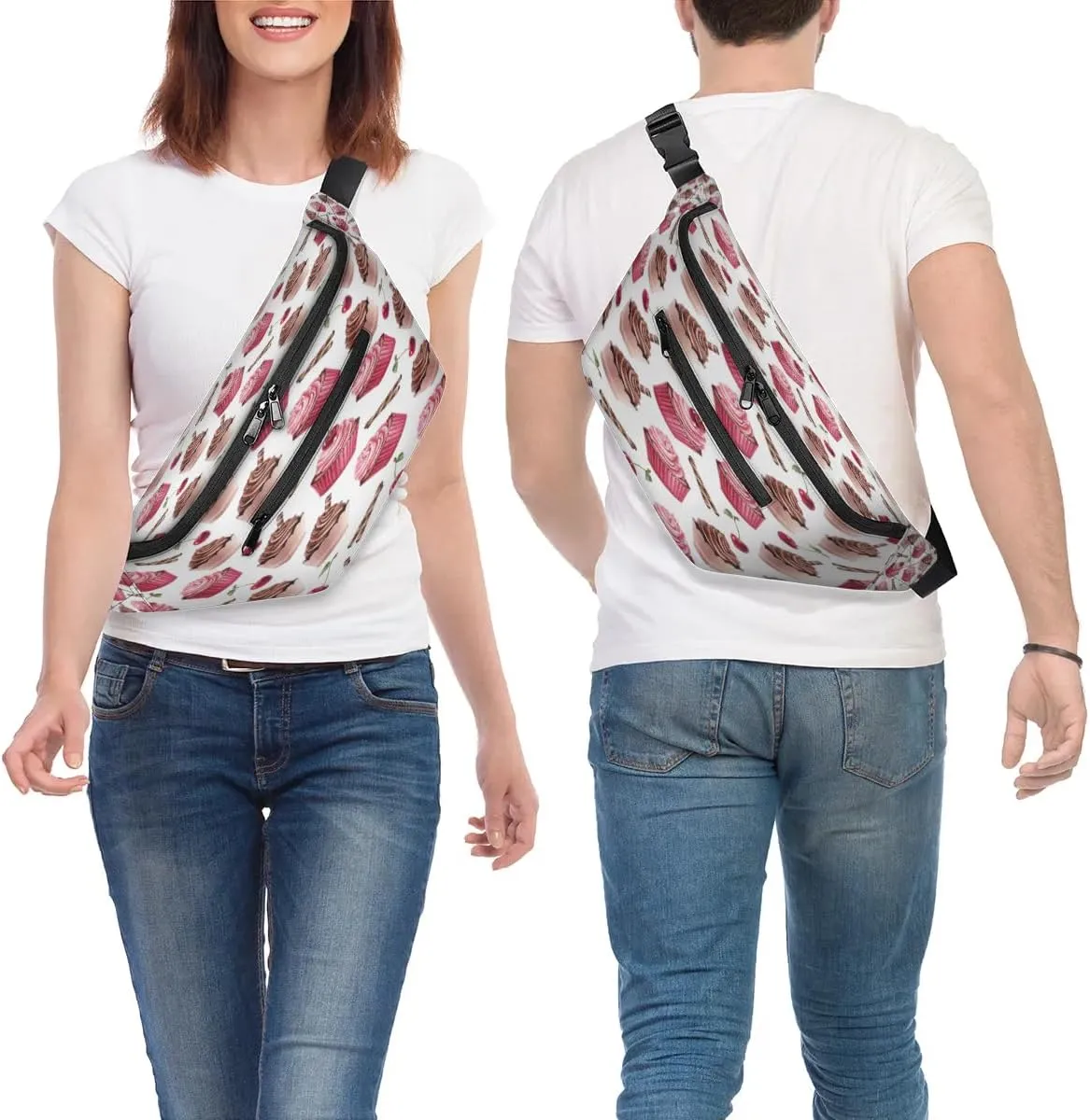 Ice Cream Cherry Crossbody Sling Bag for Women Men Crossbody Backpack with 4 Zipper Pockets Fanny Pack Shoulder Casual Daypack for Travel Running Hiking Cycling