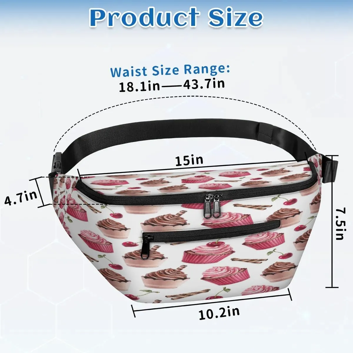 Ice Cream Cherry Crossbody Sling Bag for Women Men Crossbody Backpack with 4 Zipper Pockets Fanny Pack Shoulder Casual Daypack for Travel Running Hiking Cycling
