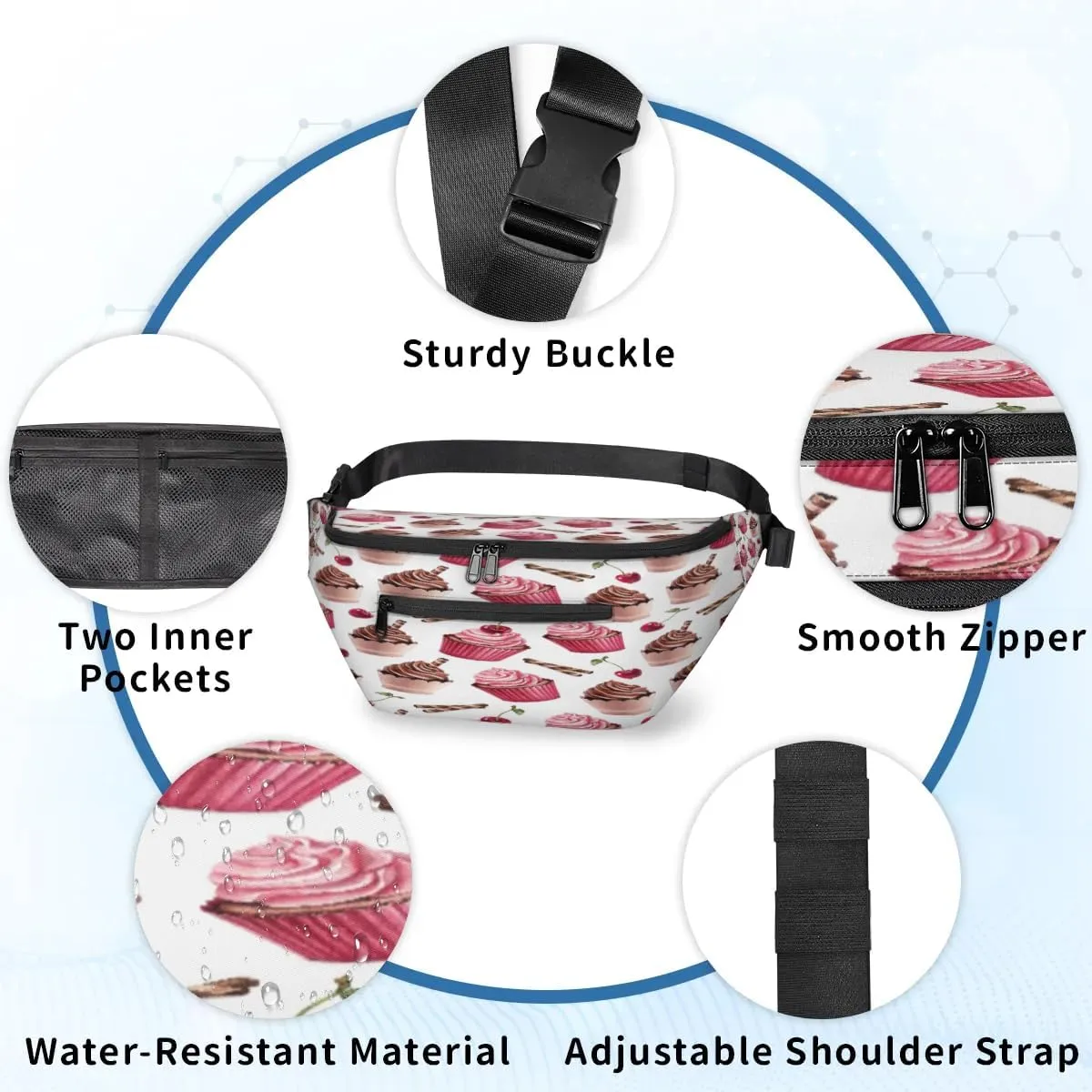 Ice Cream Cherry Crossbody Sling Bag for Women Men Crossbody Backpack with 4 Zipper Pockets Fanny Pack Shoulder Casual Daypack for Travel Running Hiking Cycling