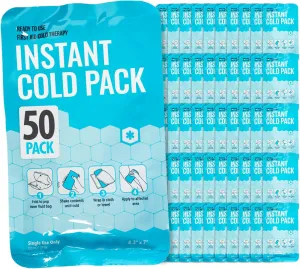 ICEWRAPS 4x7 Instant Cold Pack - Bulk Box of 50 | Cold Compress Instant Ice Pack for Emergency | Disposable Ice Packs for Injuries | Instant Breakable Ice Packs for First Aid and Sports