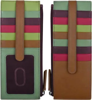 ili New York Long Double Sided Slim Wallet, RFID Blocking Card Holder with ID Window and Side Zip Pocket for Men and Women, Sage Multi