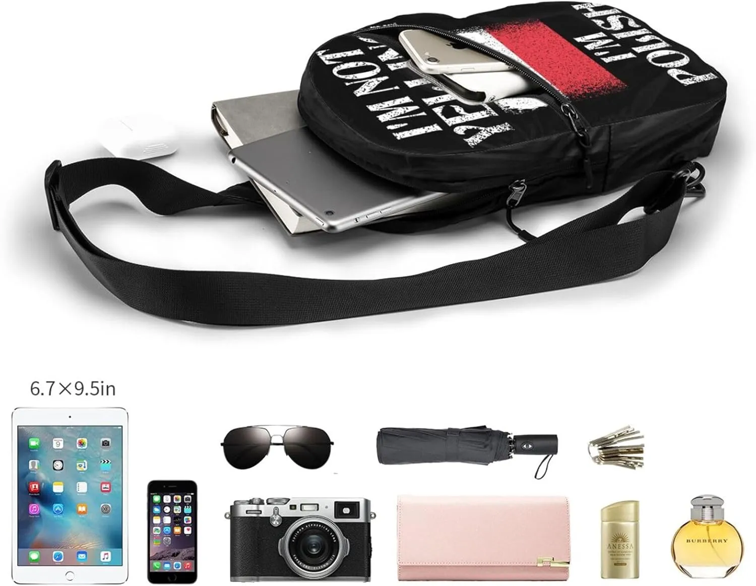 I'm Not Yelling I'm Polish Funny Polish Pride Portable Crossbody Bag Foldable Sling Bags Sports Gym Chest Daypack Reusable Shoulder Backpack Casual Diagonally Rucksack Fanny Packs