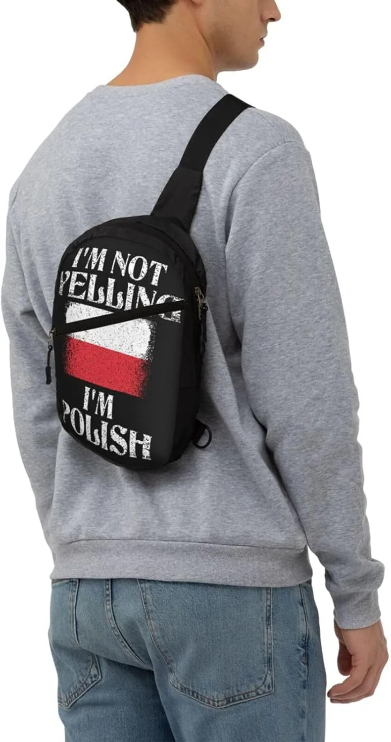 I'm Not Yelling I'm Polish Funny Polish Pride Portable Crossbody Bag Foldable Sling Bags Sports Gym Chest Daypack Reusable Shoulder Backpack Casual Diagonally Rucksack Fanny Packs