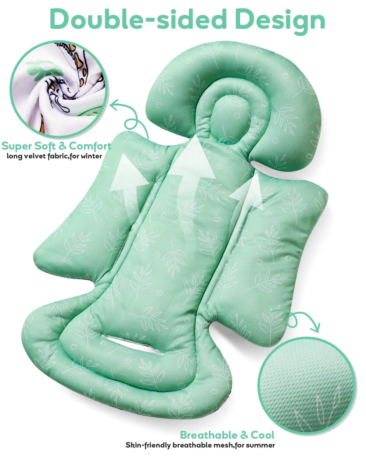 Infant Car Seat Insert, Enlarged Head Support For Baby Carseat, Reversible Newborn Insert With 3 Strap Covers, 2-in-1 Baby Car Seat Cushion for Stroller, Swing, Bouncer, Rocker - Blue Giraffe