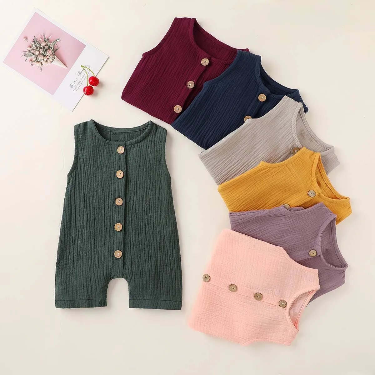 Infant Newborn Baby Boys Girls Cotton Linen Romper Summer Jumpsuit Sleeveless Overalls Clothing Set