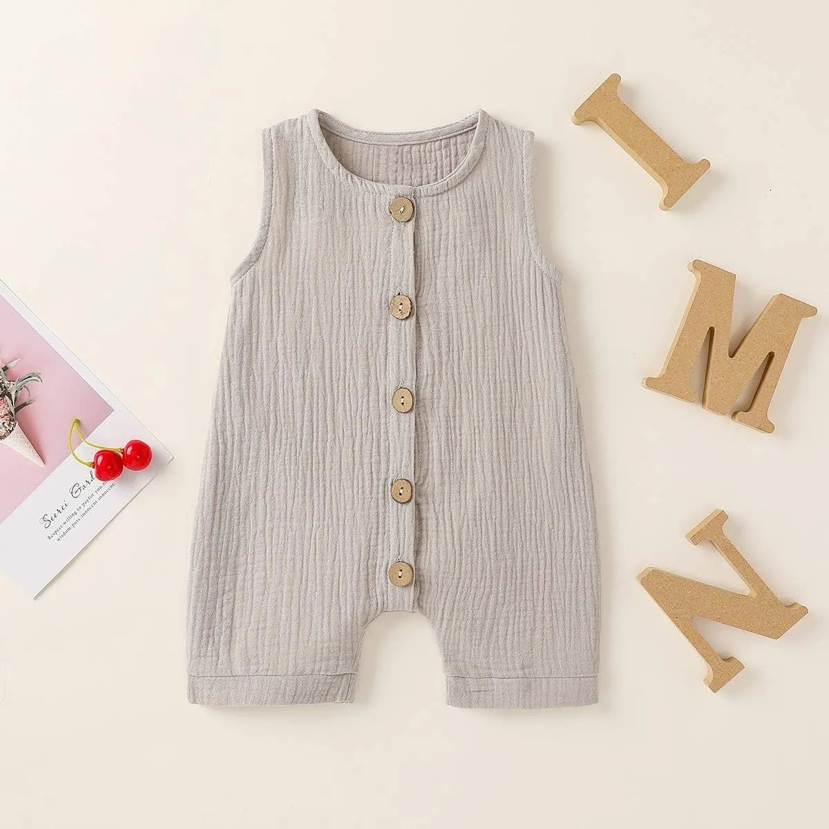Infant Newborn Baby Boys Girls Cotton Linen Romper Summer Jumpsuit Sleeveless Overalls Clothing Set