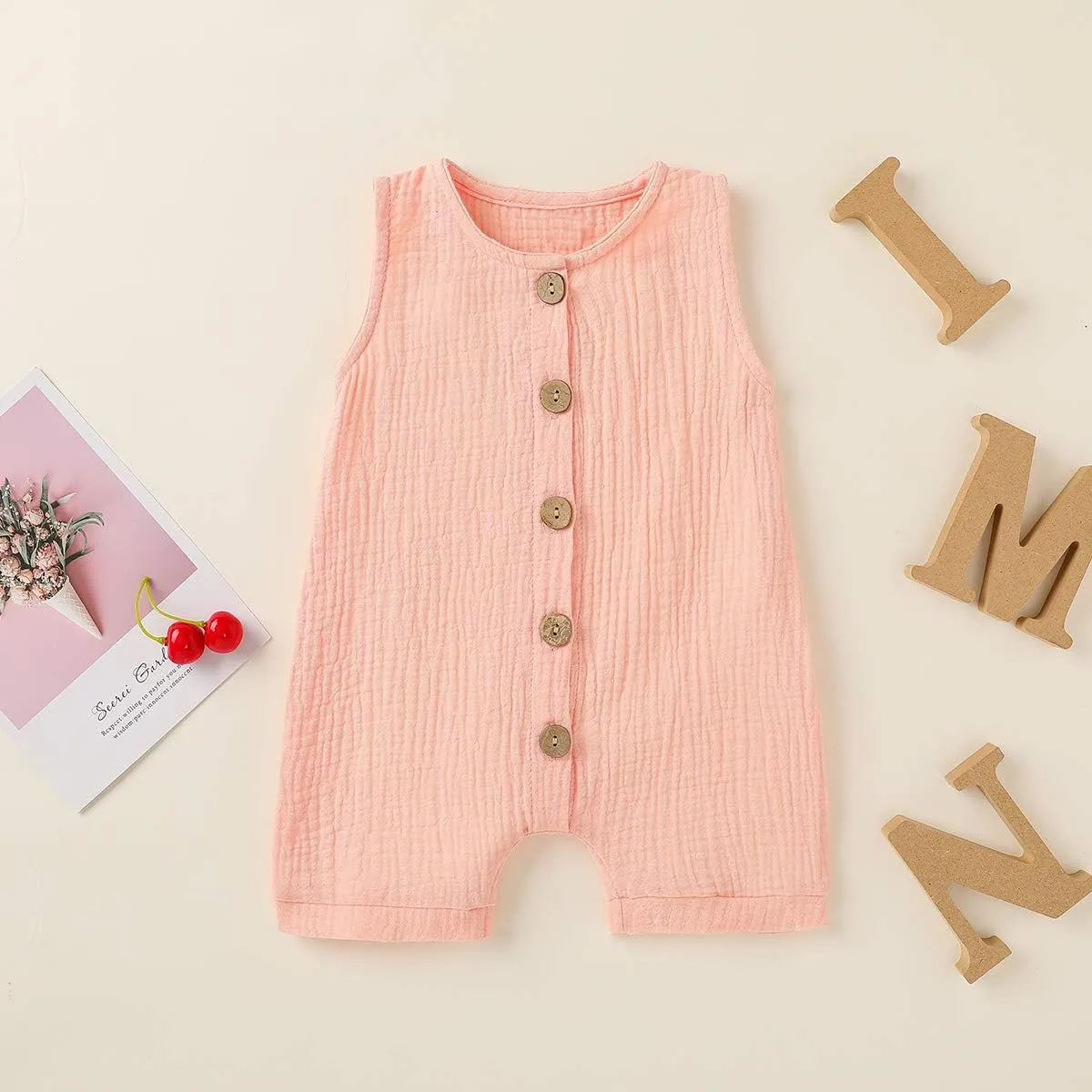 Infant Newborn Baby Boys Girls Cotton Linen Romper Summer Jumpsuit Sleeveless Overalls Clothing Set