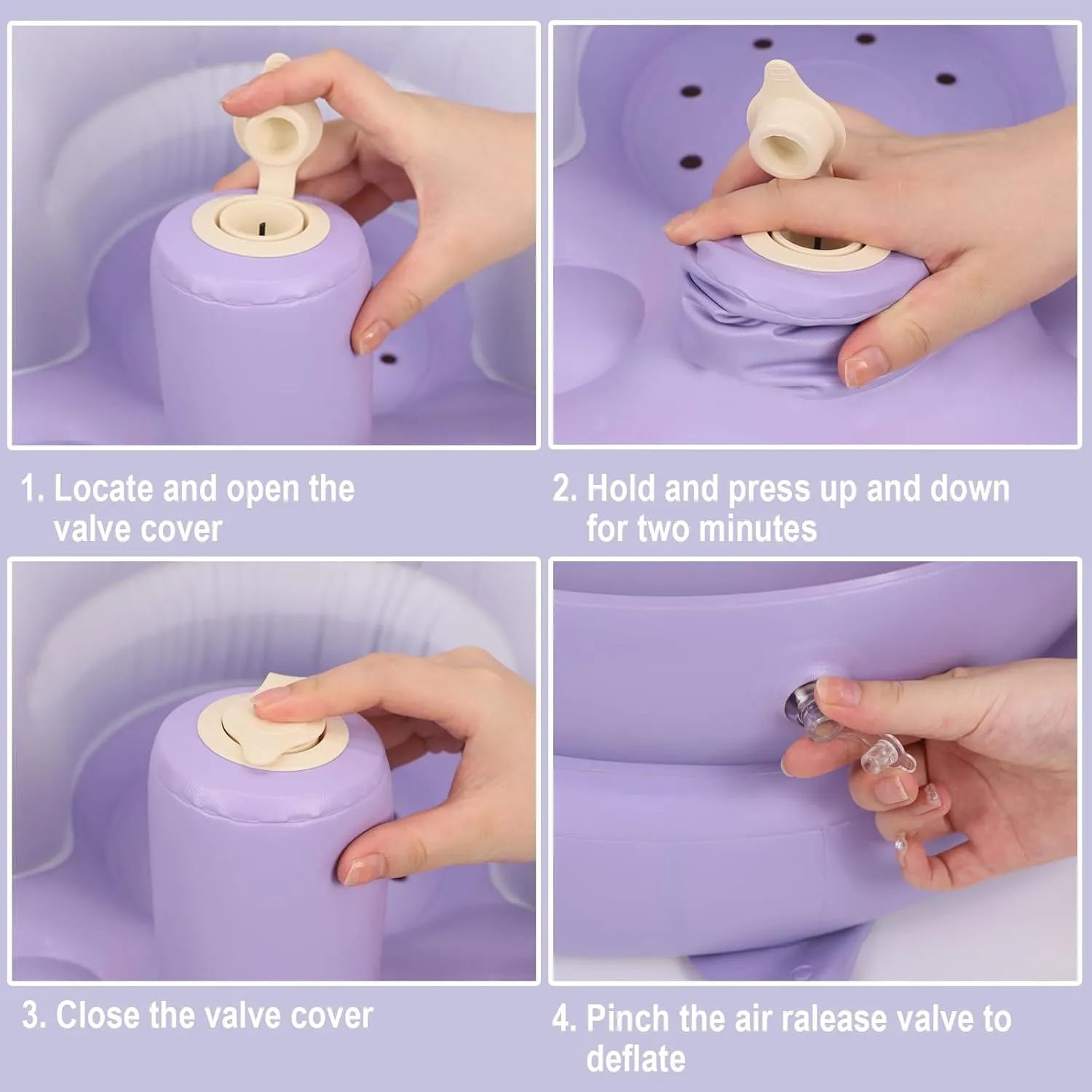 Inflatable Baby Chair, Inflatable Baby Seat for Babies 3 Months and Up, Summer Blow Up Chair with Built in Air Pump, Bumbo Seat for Learning to Sit, Palying, Camping, Purple
