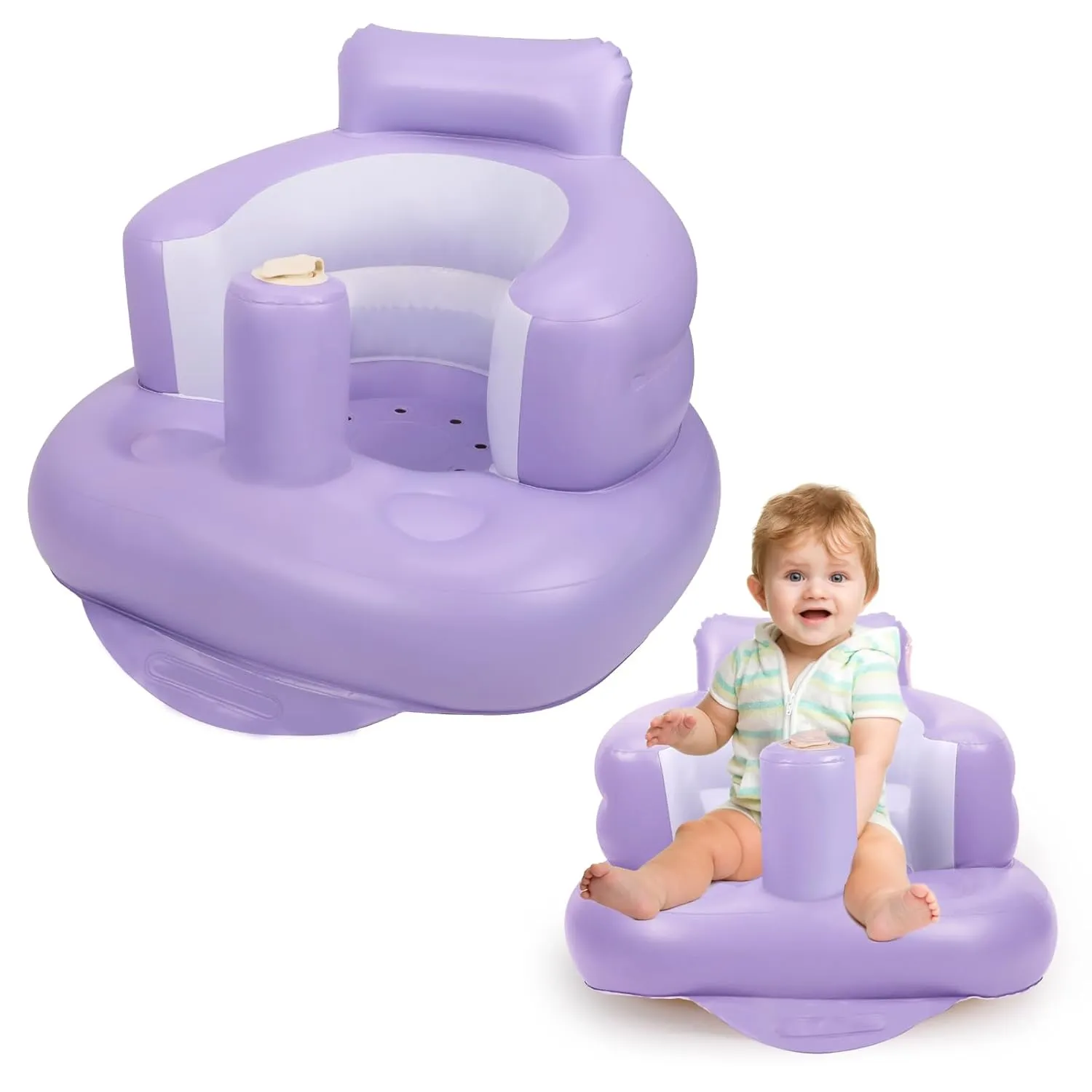 Inflatable Baby Chair, Inflatable Baby Seat for Babies 3 Months and Up, Summer Blow Up Chair with Built in Air Pump, Bumbo Seat for Learning to Sit, Palying, Camping, Purple