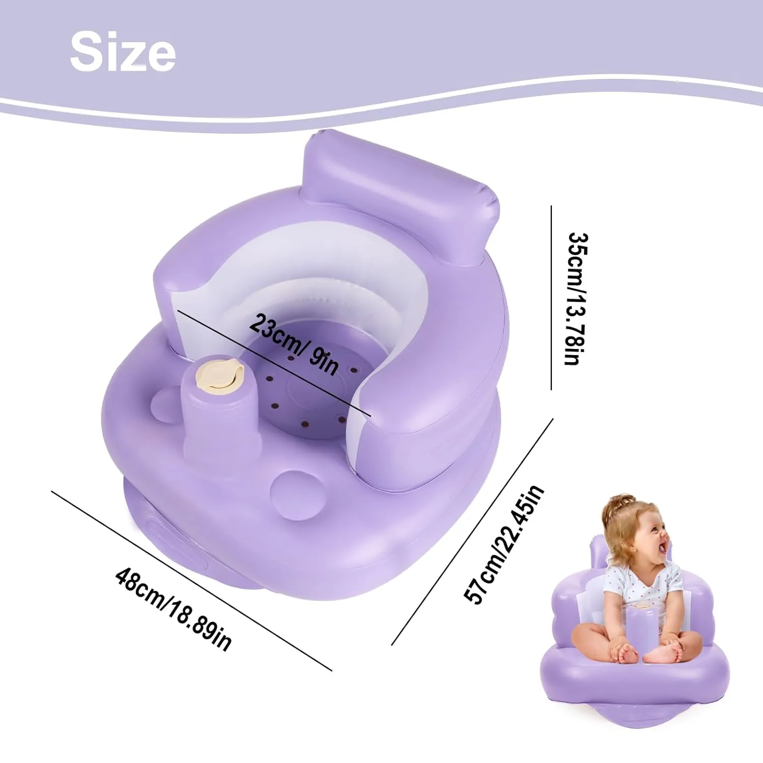 Inflatable Baby Chair, Inflatable Baby Seat for Babies 3 Months and Up, Summer Blow Up Chair with Built in Air Pump, Bumbo Seat for Learning to Sit, Palying, Camping, Purple
