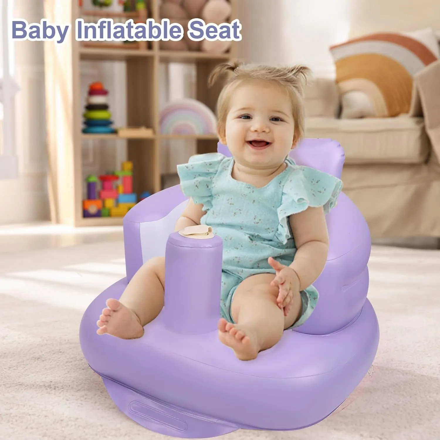 Inflatable Baby Chair, Inflatable Baby Seat for Babies 3 Months and Up, Summer Blow Up Chair with Built in Air Pump, Bumbo Seat for Learning to Sit, Palying, Camping, Purple