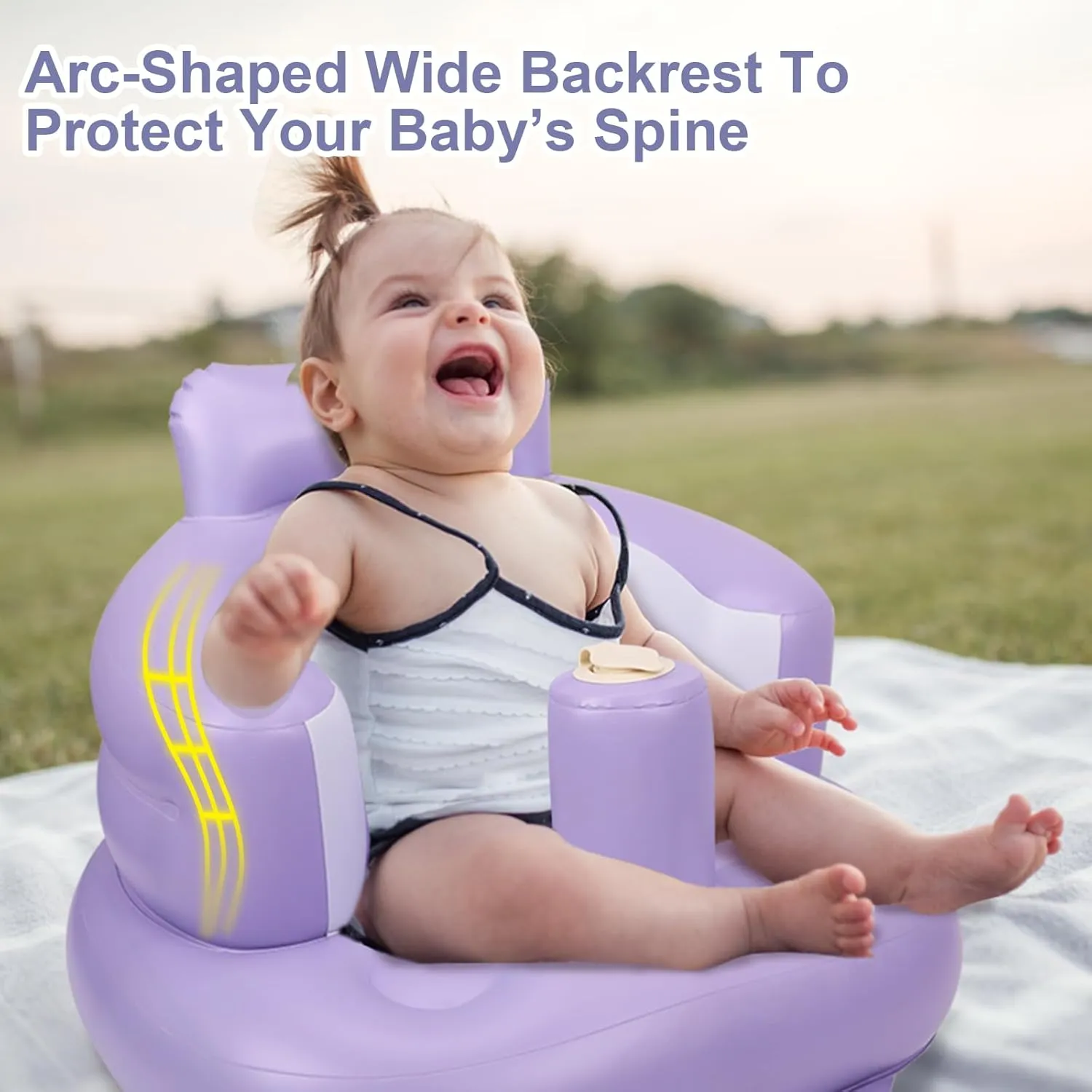 Inflatable Baby Chair, Inflatable Baby Seat for Babies 3 Months and Up, Summer Blow Up Chair with Built in Air Pump, Bumbo Seat for Learning to Sit, Palying, Camping, Purple