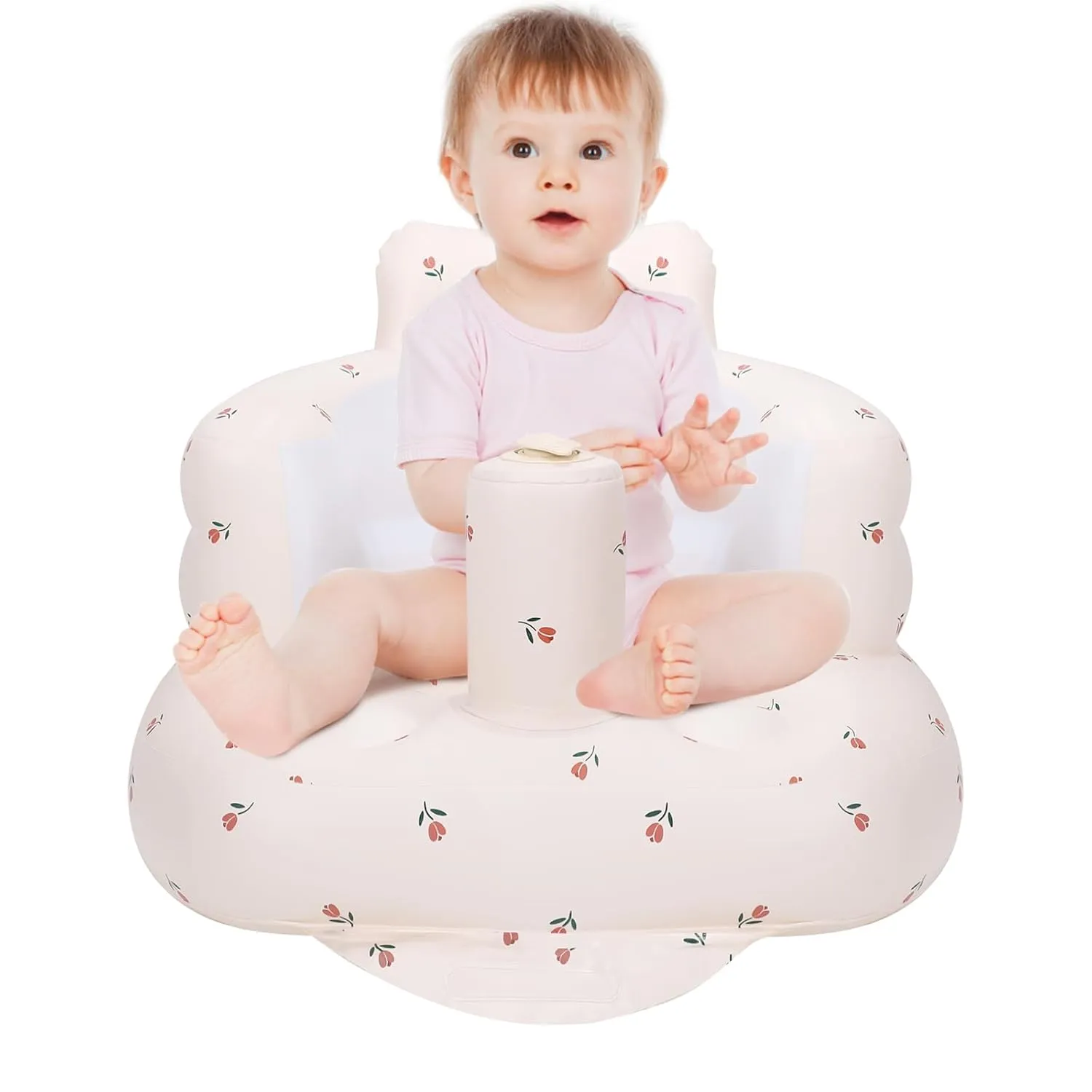 Inflatable Baby Chair, Inflatable Baby Seat for Babies 3 Months and Up, Summer Blow Up Chair with Built in Air Pump, Infant Floor Seats for Learning to Sit, Palying, Camping, Tulip
