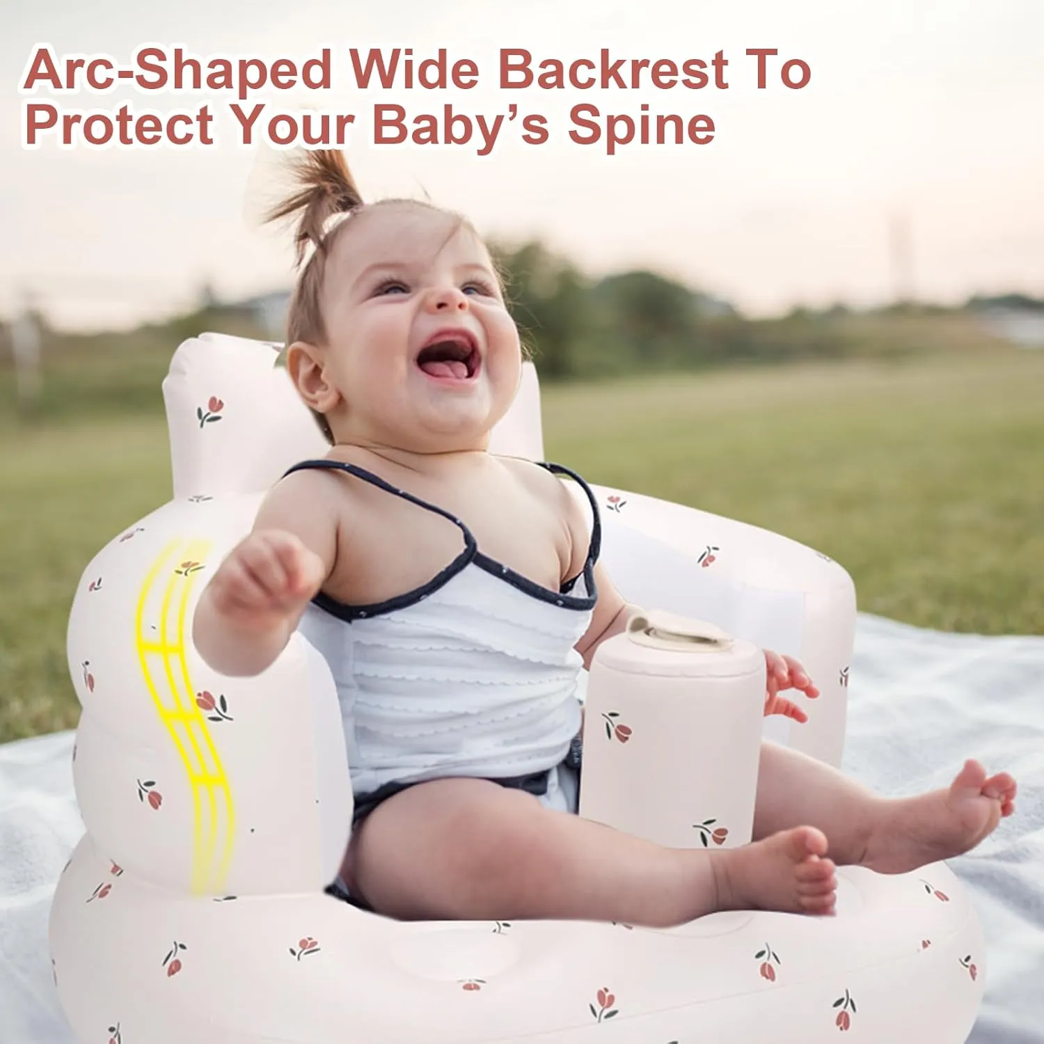 Inflatable Baby Chair, Inflatable Baby Seat for Babies 3 Months and Up, Summer Blow Up Chair with Built in Air Pump, Infant Floor Seats for Learning to Sit, Palying, Camping, Tulip