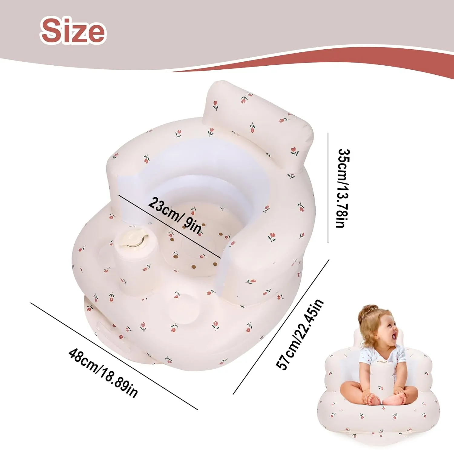 Inflatable Baby Chair, Inflatable Baby Seat for Babies 3 Months and Up, Summer Blow Up Chair with Built in Air Pump, Infant Floor Seats for Learning to Sit, Palying, Camping, Tulip