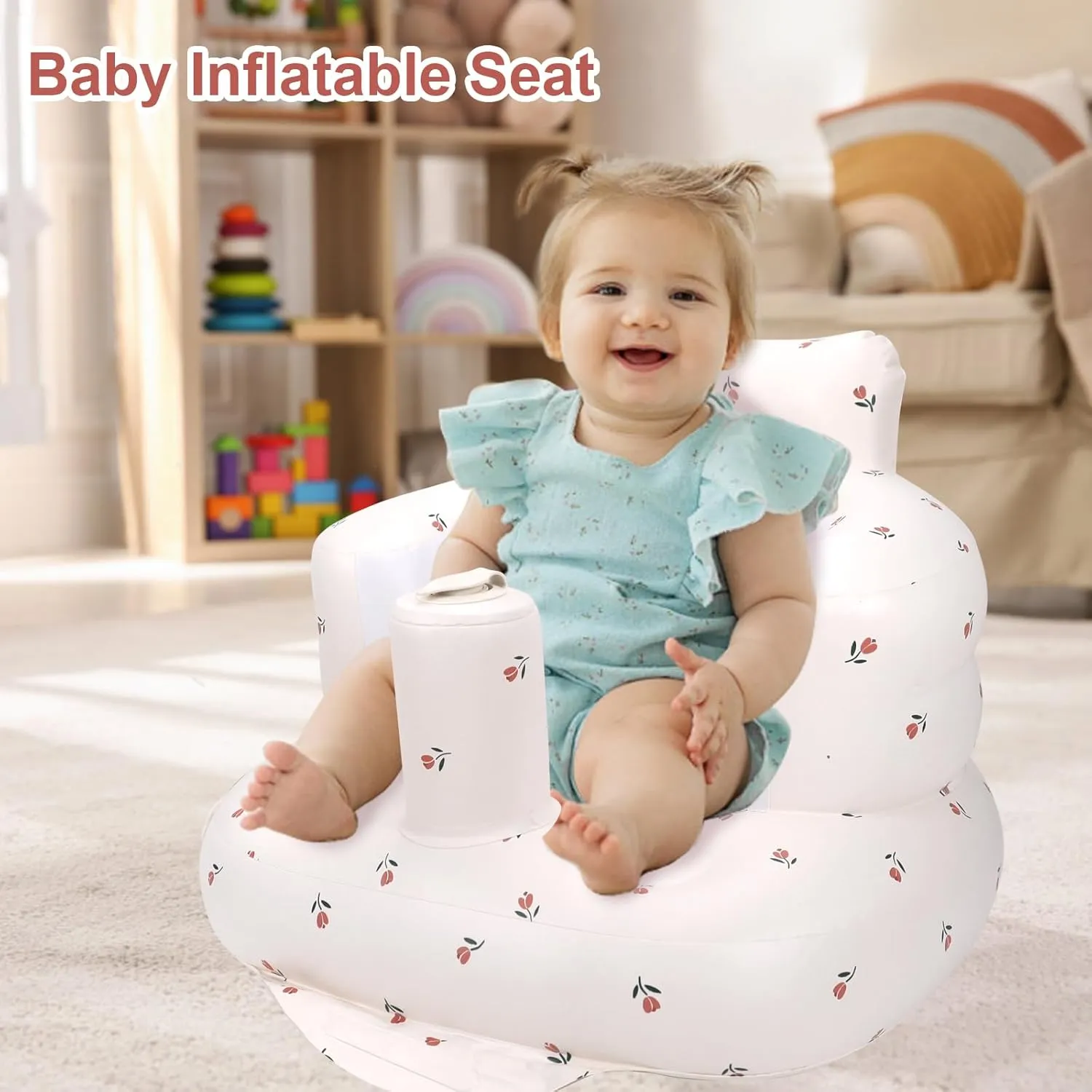 Inflatable Baby Chair, Inflatable Baby Seat for Babies 3 Months and Up, Summer Blow Up Chair with Built in Air Pump, Infant Floor Seats for Learning to Sit, Palying, Camping, Tulip